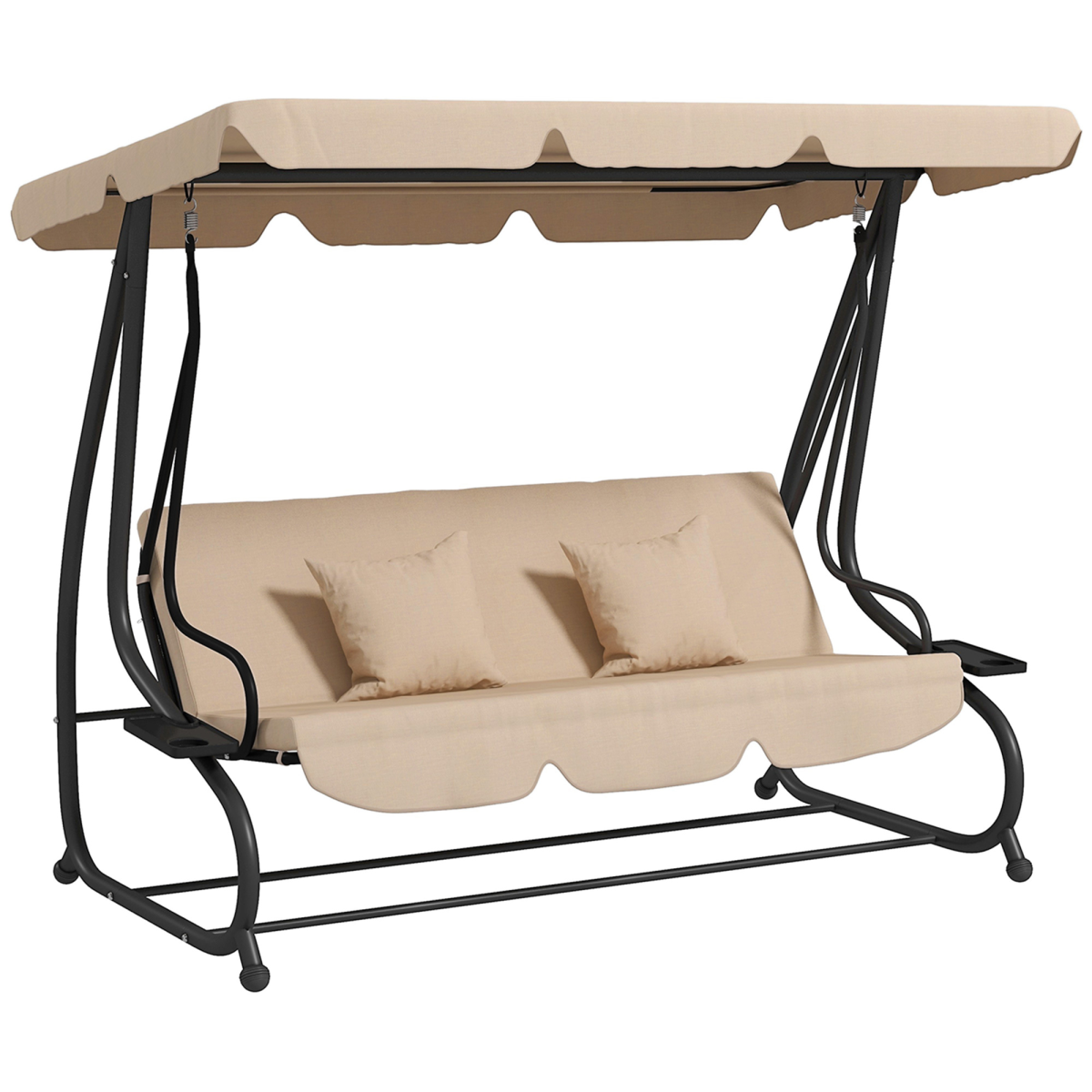 Outsunny 2-in-1 3-Seater Swing Chair with Adjustable Canopy, Light Brown