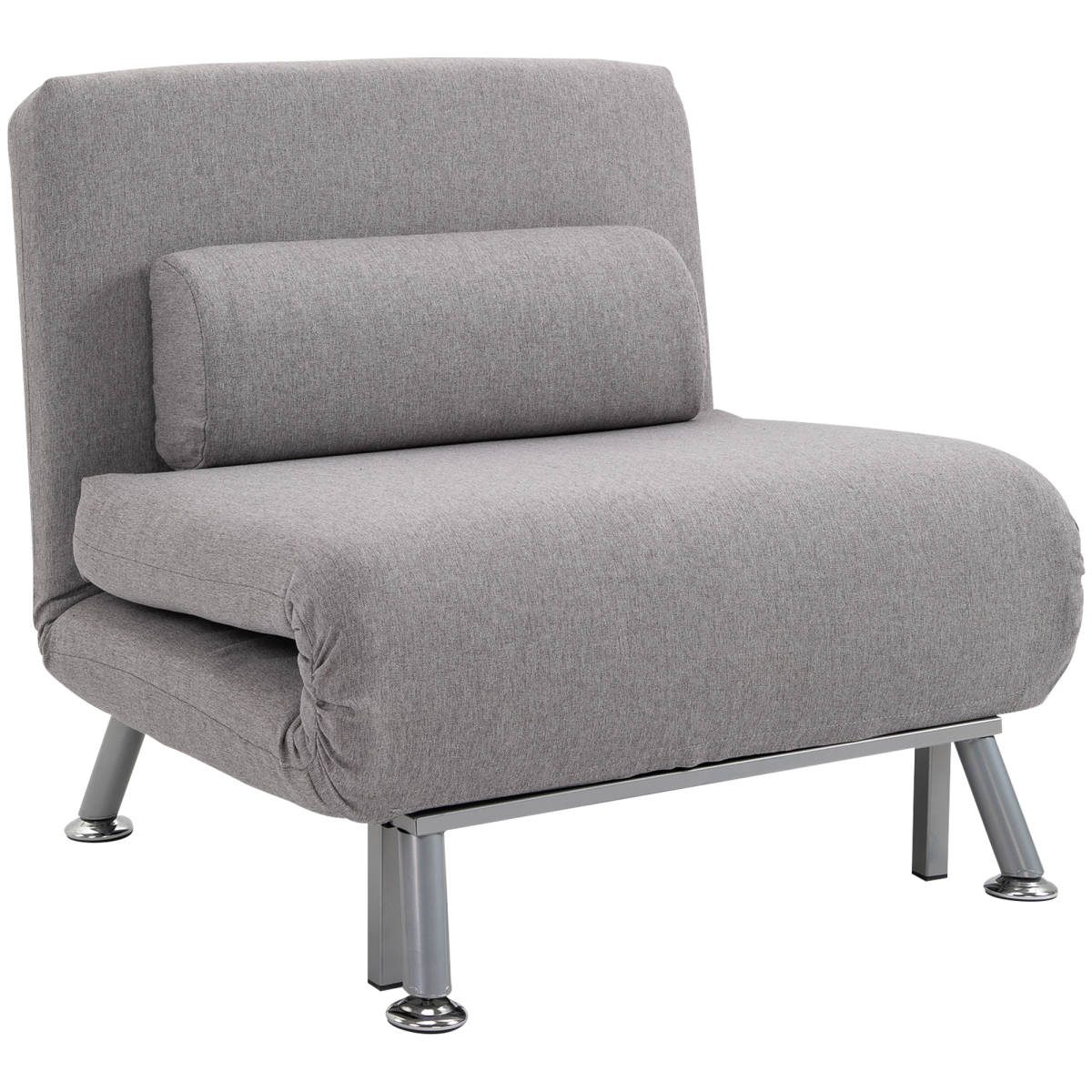 HOMCOM Grey Linen Upholstered Single Sofa Bed with Adjustable Back and Pillow