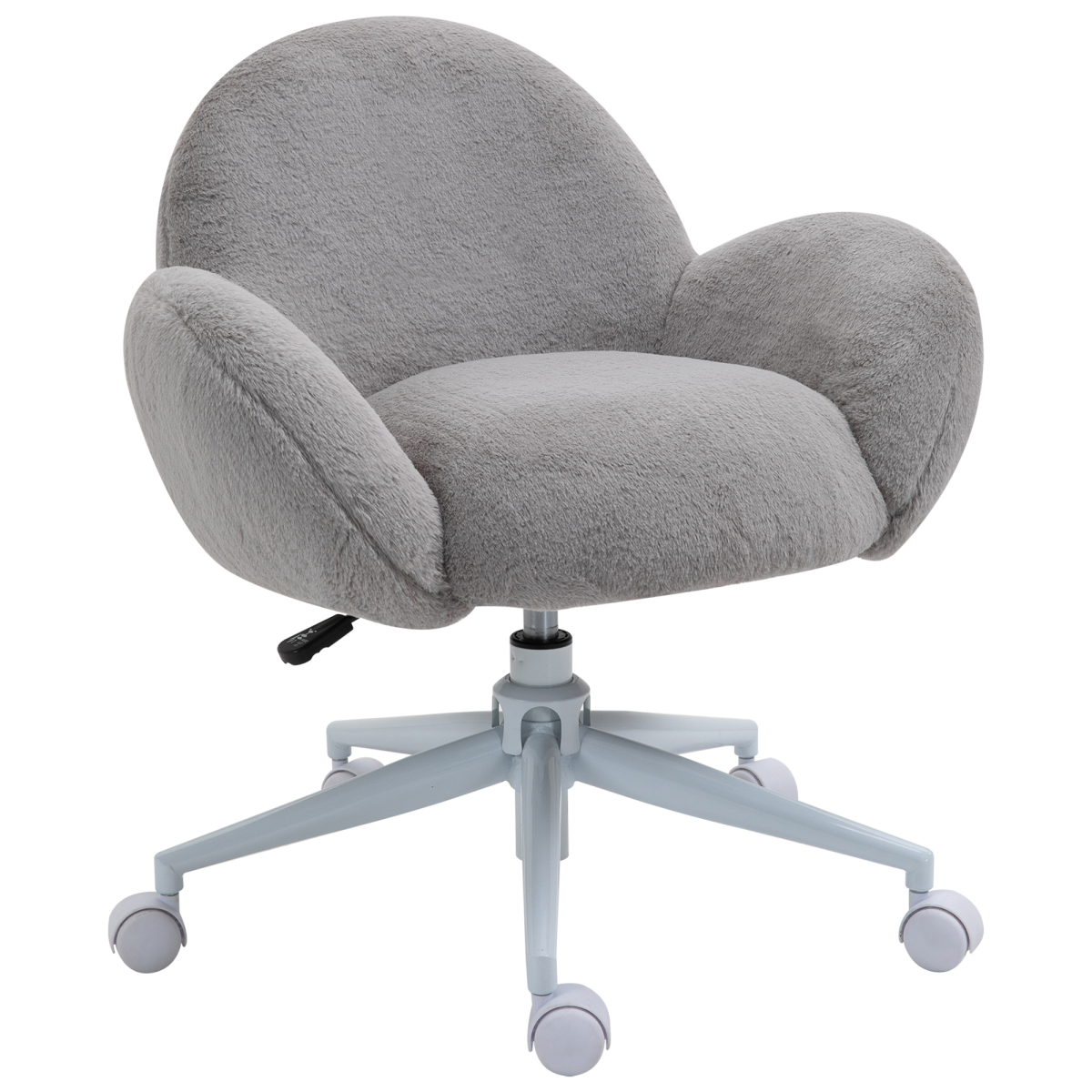 HOMCOM Fluffy Leisure Office Chair with Backrest and Armrests, Swivel Height Adjustable, Grey