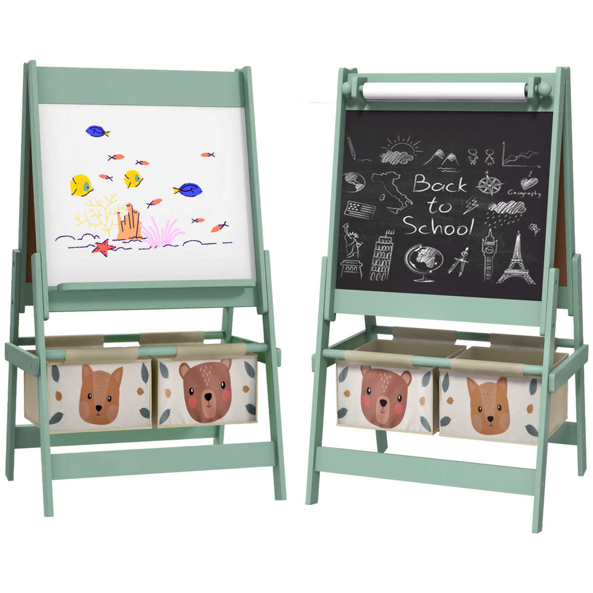 AIYAPLAY 3-in-1 Kids Easel with Paper Roll, Storage, Green