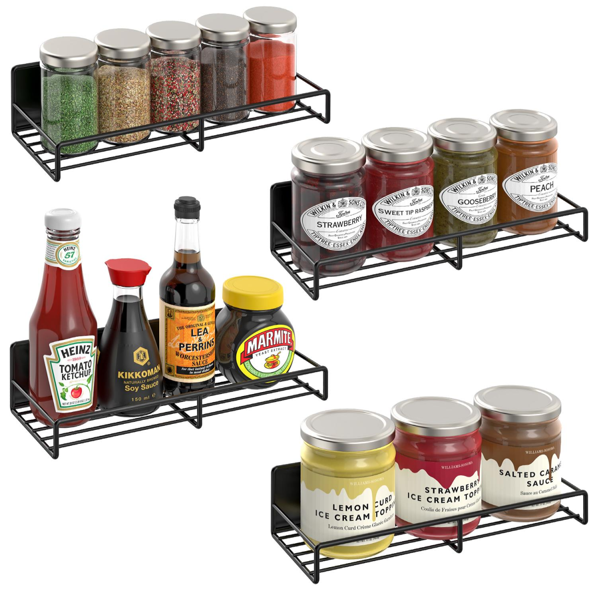 Vinsani 4 Piece Magnetic Spice Rack Metal Shelf, Super Strong Magnetic, No Drilling Required