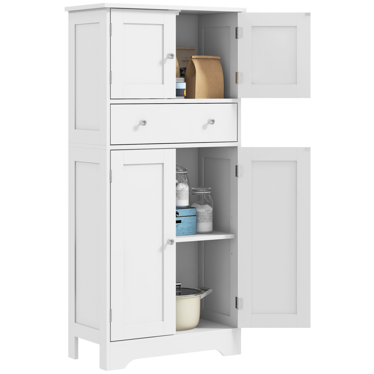 HOMCOM White Kitchen Storage Cabinet with Drawer & Adjustable Shelf