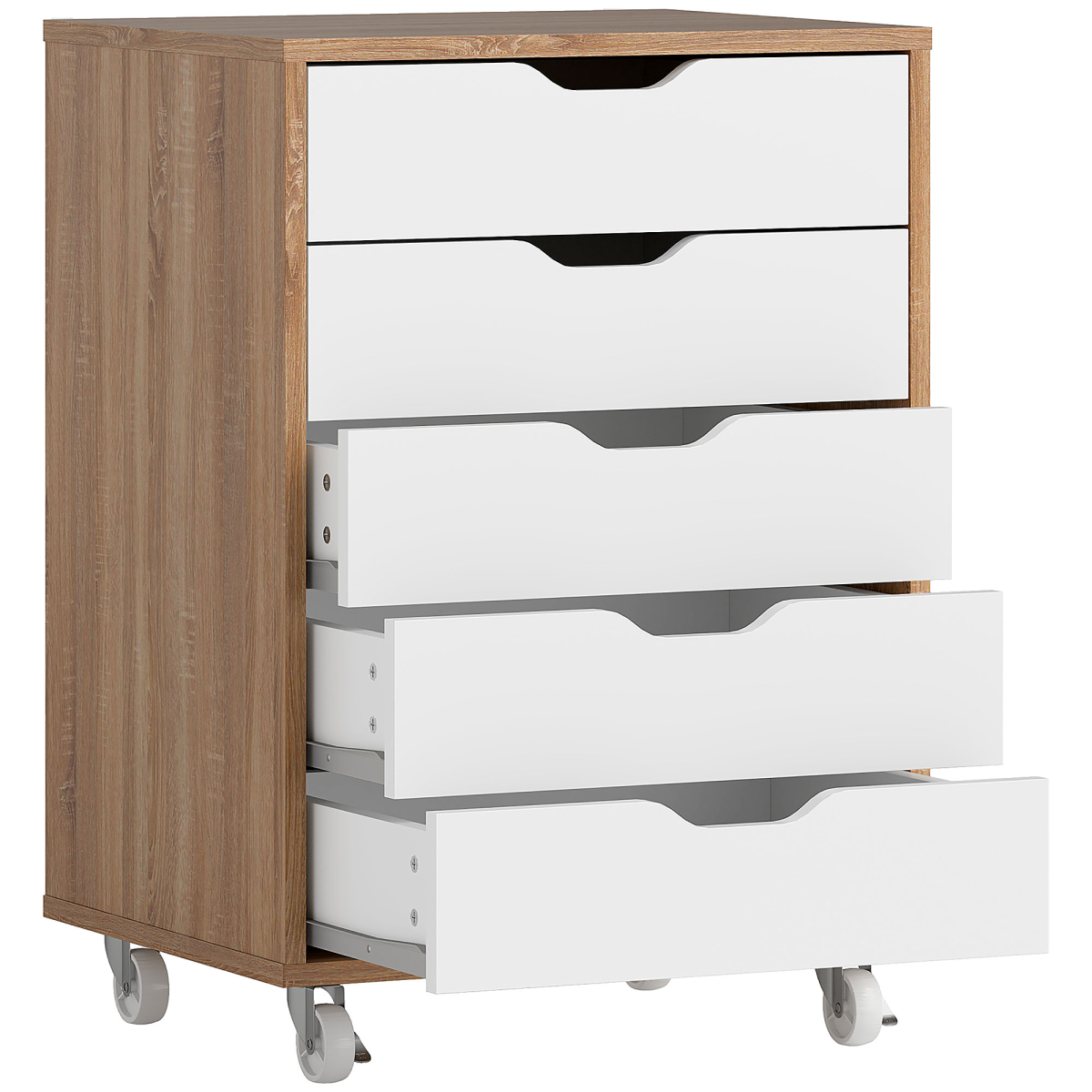 Vinsetto 5-Drawer Mobile File Cabinet with Wheels, Brown