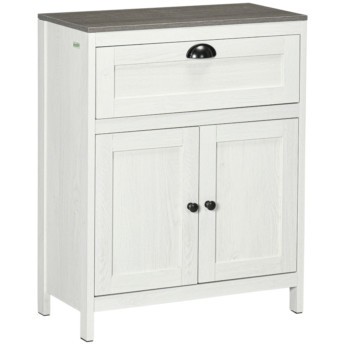 White Bathroom Floor Cabinet with Drawer, Double Door & Shelf