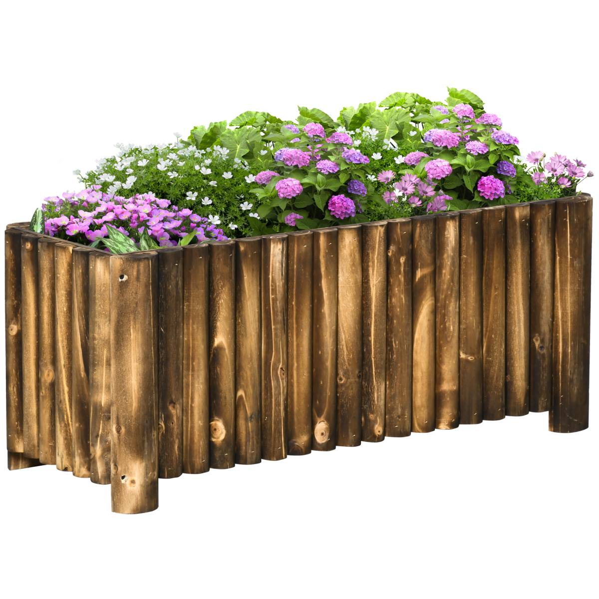 Outsunny Fir Wood Plant Pot Flower Bed, 100 x 40 x 40 cm, 4 Wooden Feet