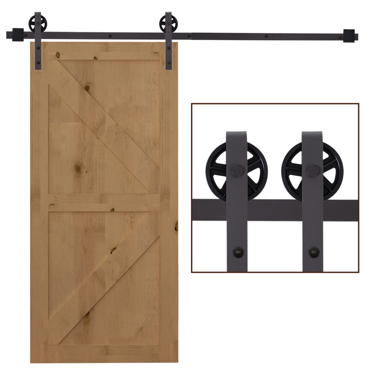 Sliding Barn Door Hardware Kit for Single Wooden Door, 6FT / 1830mm Rail, Solid Carbon Steel, Door Not Included