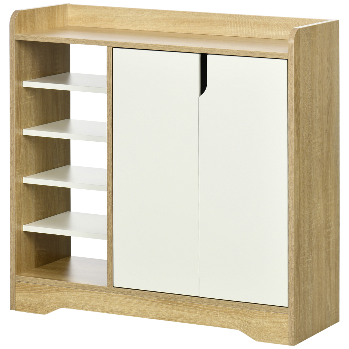 HOMCOM Shoe Storage Cabinet with Double Doors and Open Shelves