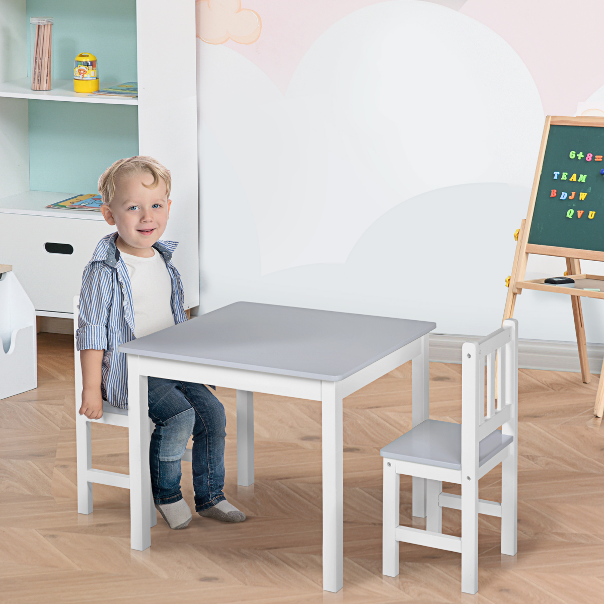Kids Desk and Chair Set with Table and 2 Chairs