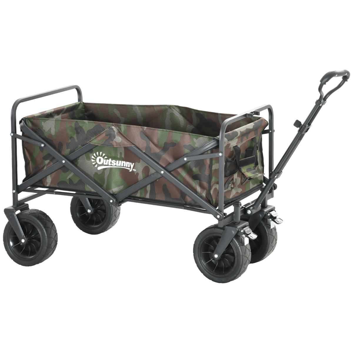 Outsunny Foldable Garden Cart Outdoor Utility Wagon with Carry Bag, 95L, Camouflage
