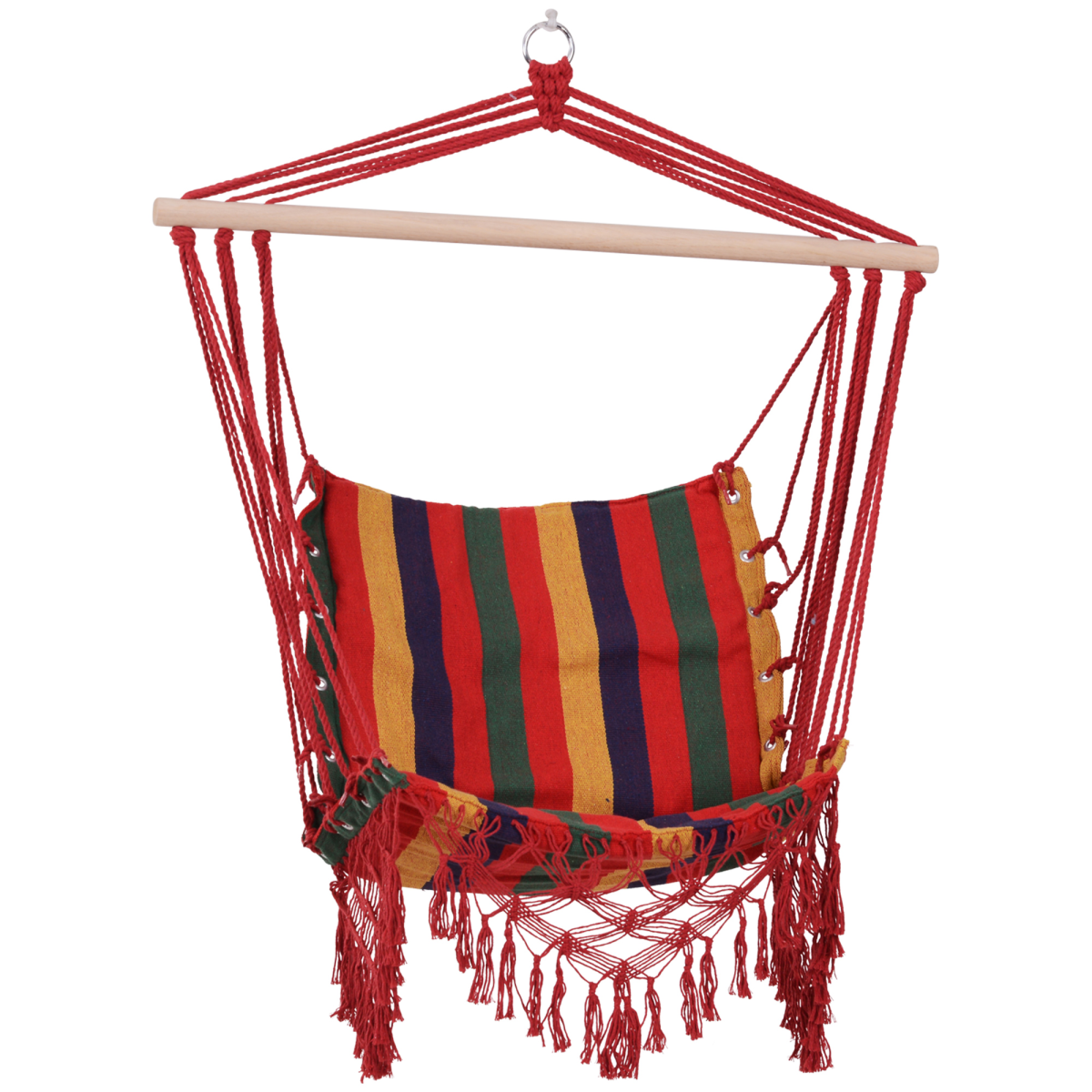 Outsunny Multicoloured Striped Hammock Chair Swing with Wooden Bar