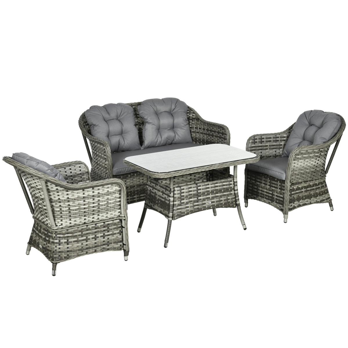 Outsunny 4 Piece Rattan Garden Sofa Set with Glass Top Table