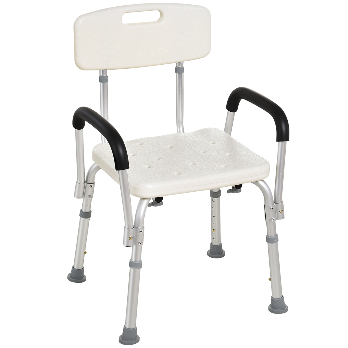 HOMCOM Height Adjustable Aluminum Shower Chair with Removable Back Support, Padded Armrests, Padded Handles, Non-Slip Tips, 135kg Capacity