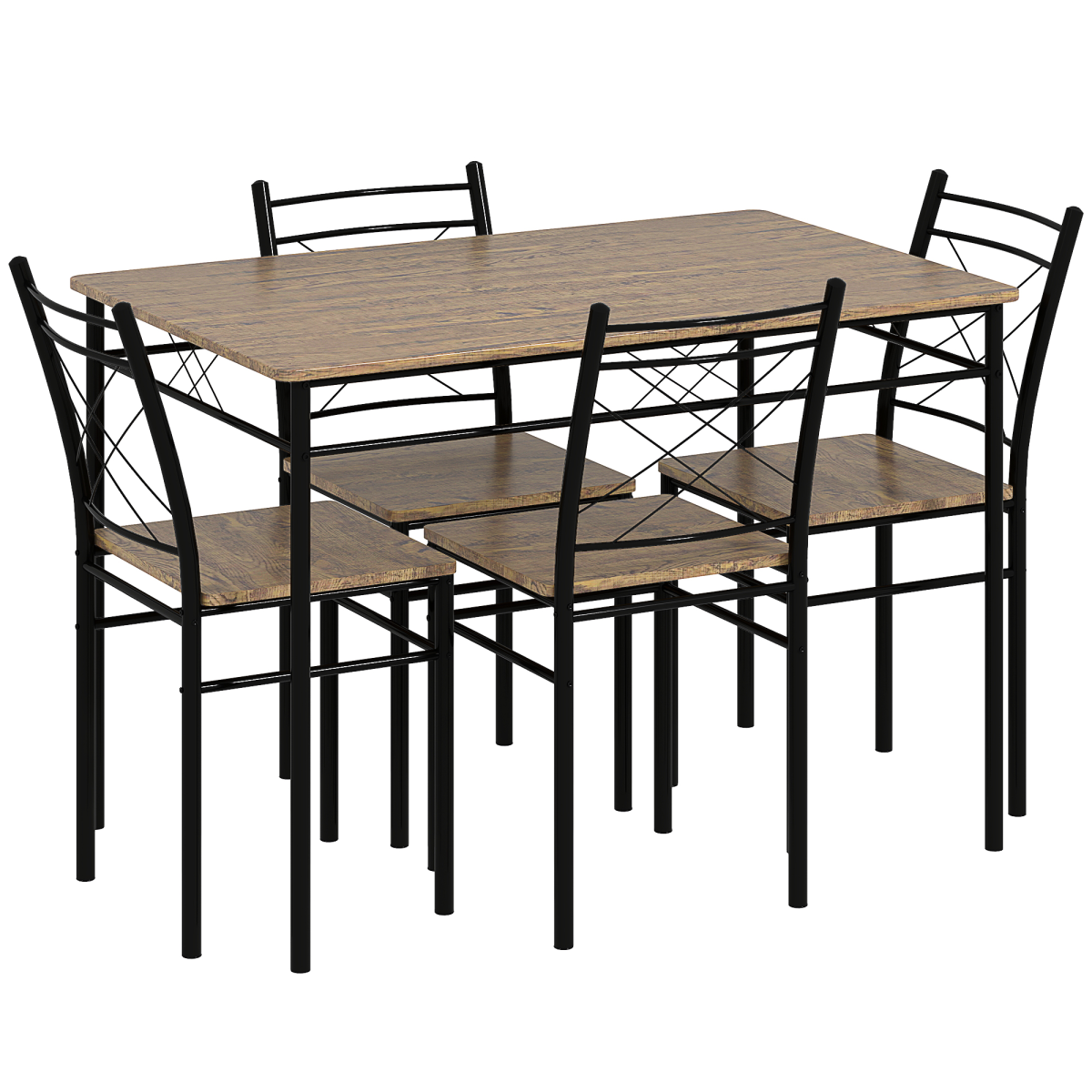 HOMCOM 5-Piece Space Saving Dining Table and Chairs Set, Oak/Black