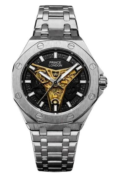 NY London Men’s Automatic Mechanical Metal Bracelet Watch, Silver/Black