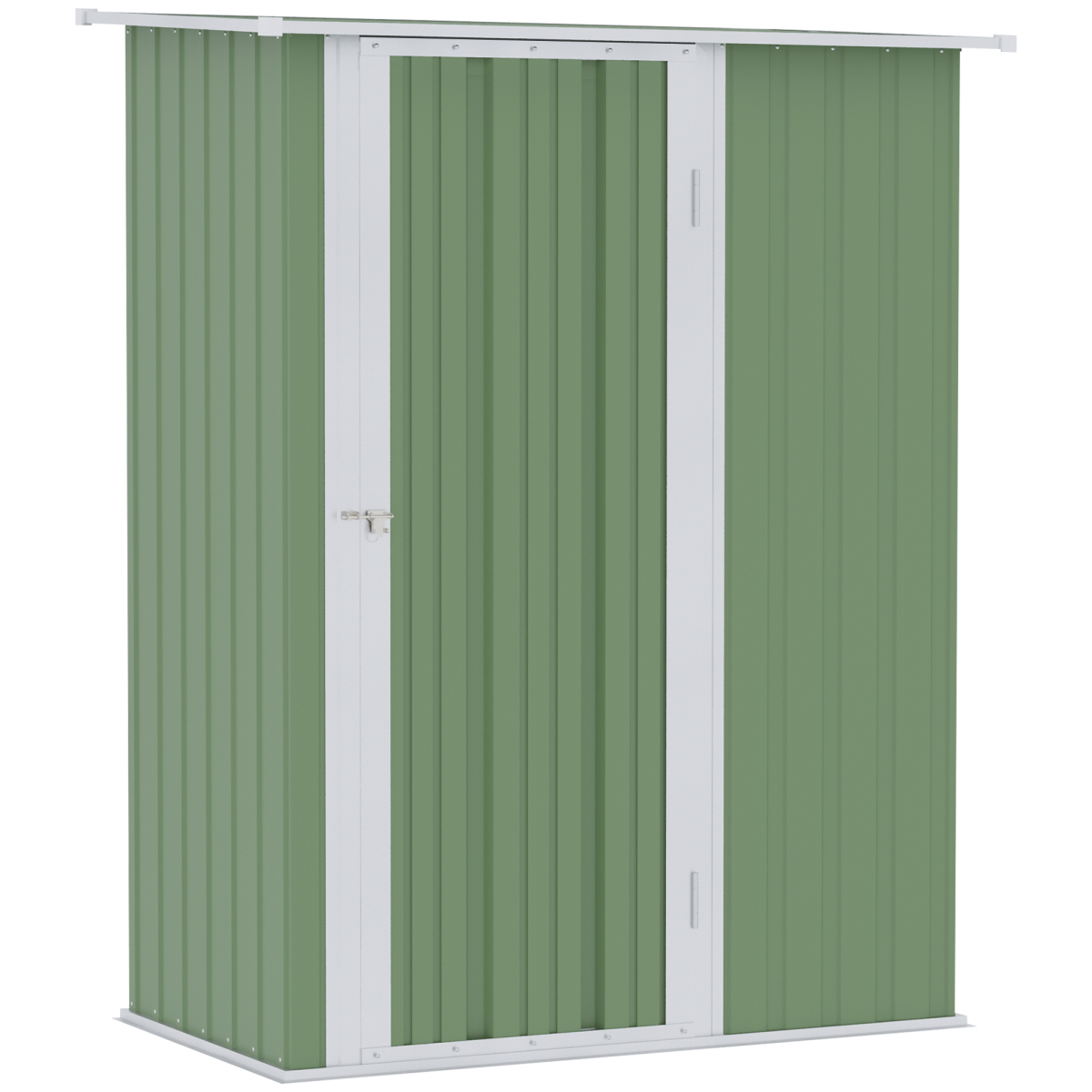Outsunny Green Garden Storage Shed with Sloped Roof and Lockable Door, 142 x 84 x 189 cm