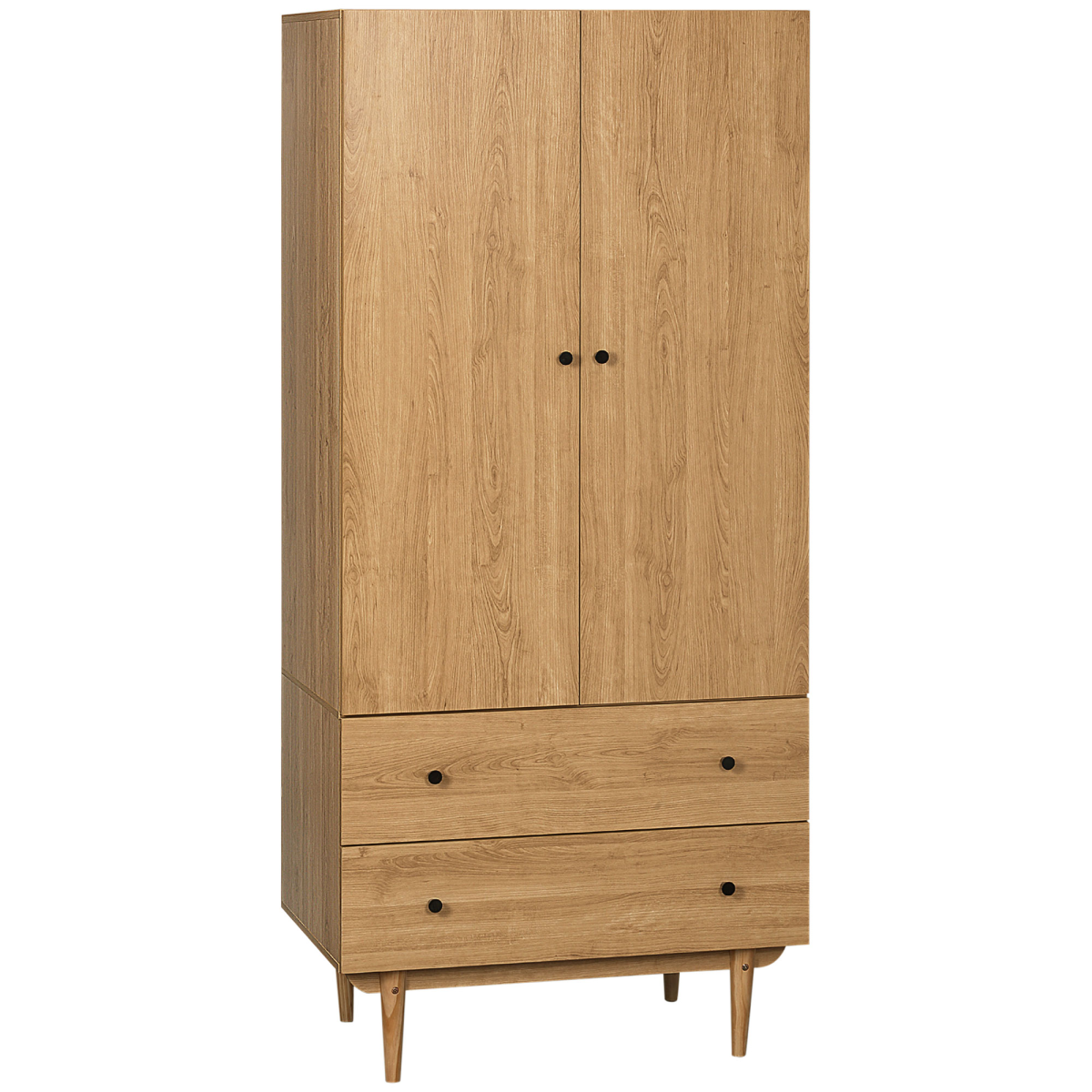 HOMCOM 2-Door Wardrobe with 2 Drawers, Hanging Rail, Bedroom Storage