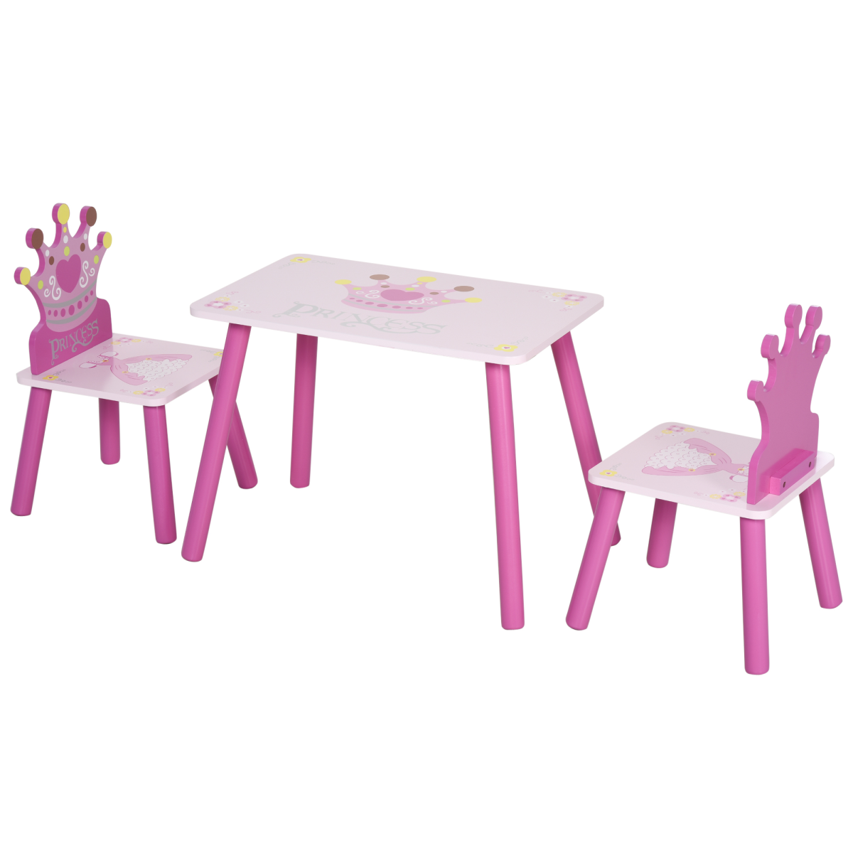 3-Piece Kids Pink Princess Chair and Table Set, Ages 2-4