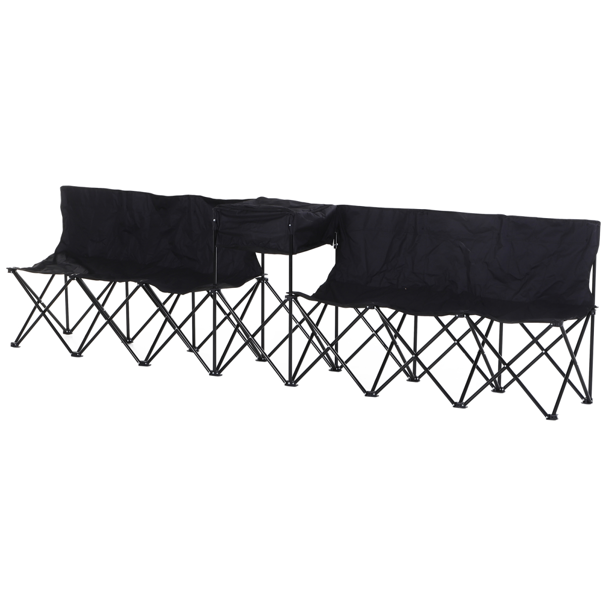 6-Seat Folding Outdoor Camping Bench with Cooler Bag, Black