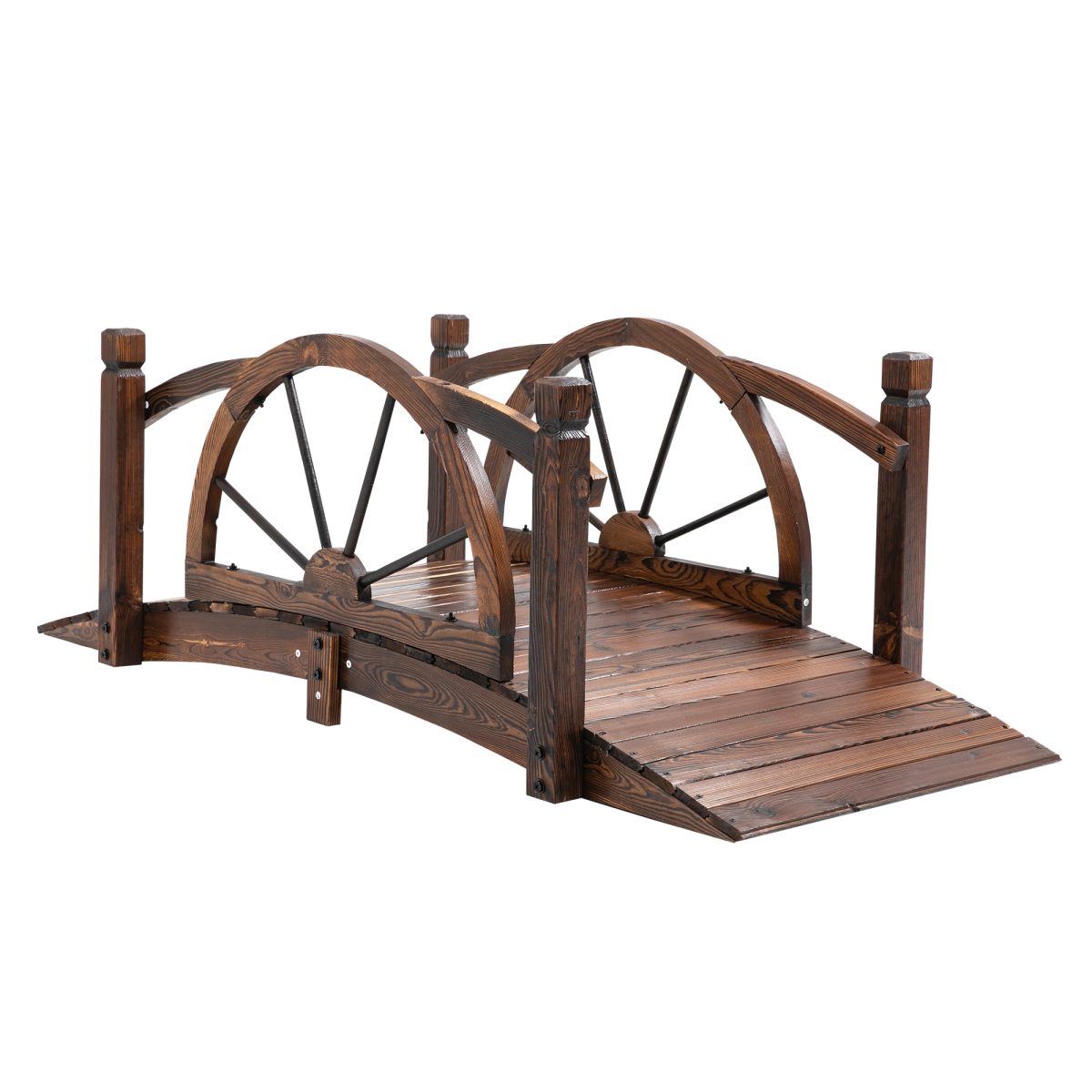 Outsunny Wooden Arched Garden Bridge with Safety Rails, Decorative Outdoor Footbridge