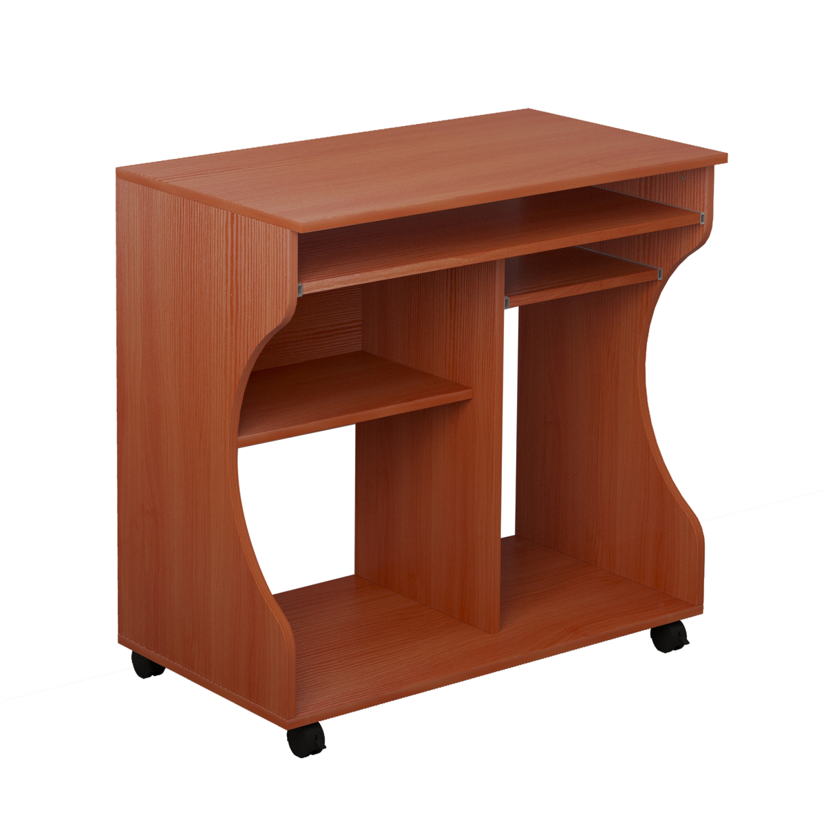 HOMCOM Computer Desk with Keyboard Tray, Storage Shelf, Wheels, Cherry Wood