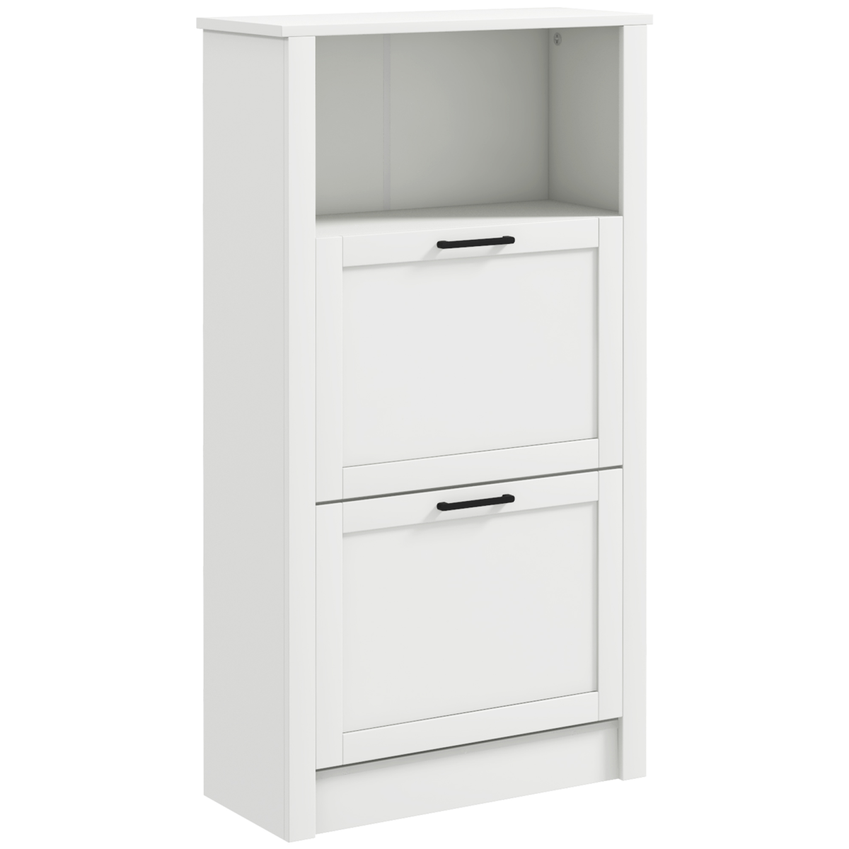 HOMCOM Modern Shoe Cabinet with 2 Flip Drawers, Adjustable Shelves, White
