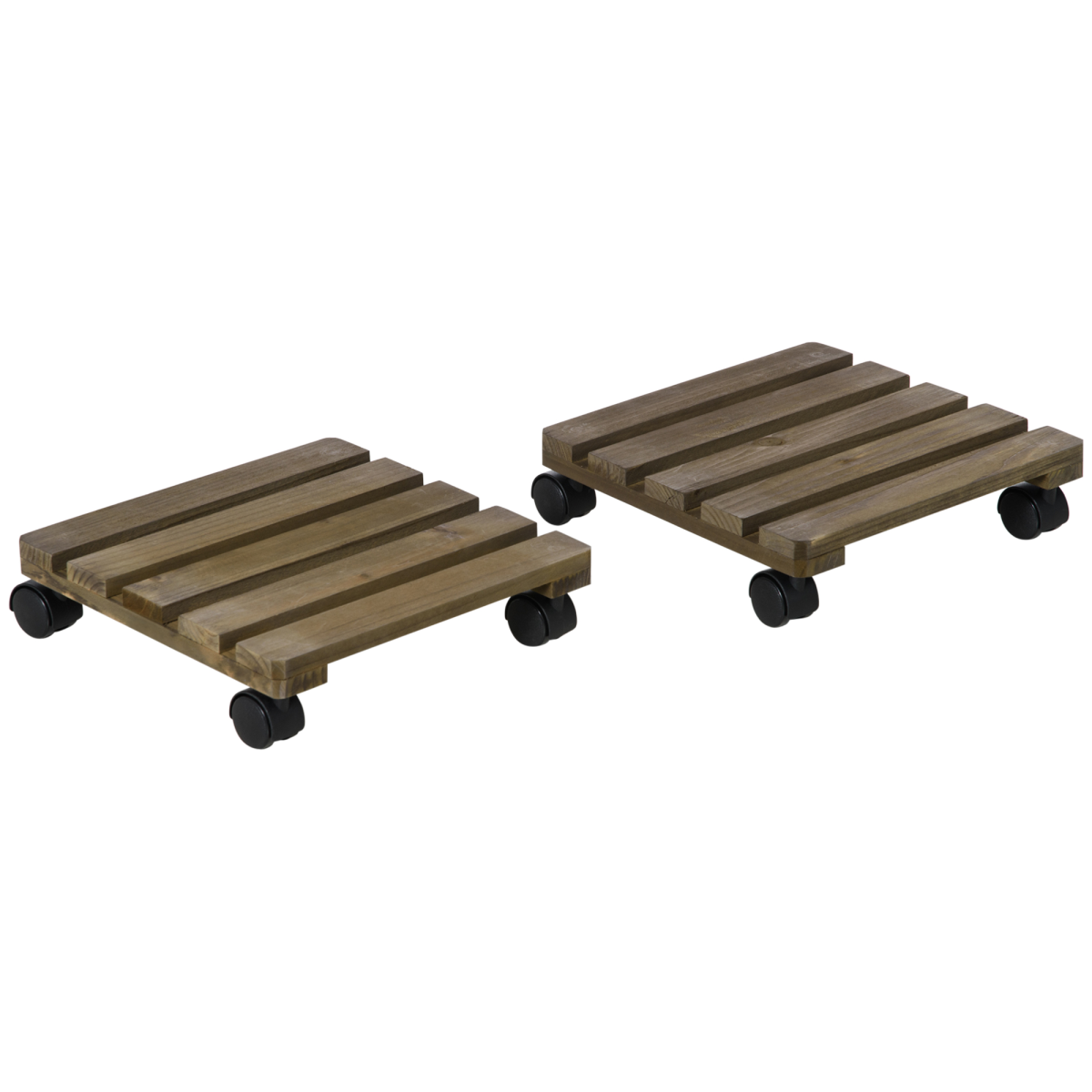 2 Pack Corner Plant Stand with Wheels, Solid Wood Flower Pot Holder with Brakes for Garden, Balcony and Backyard