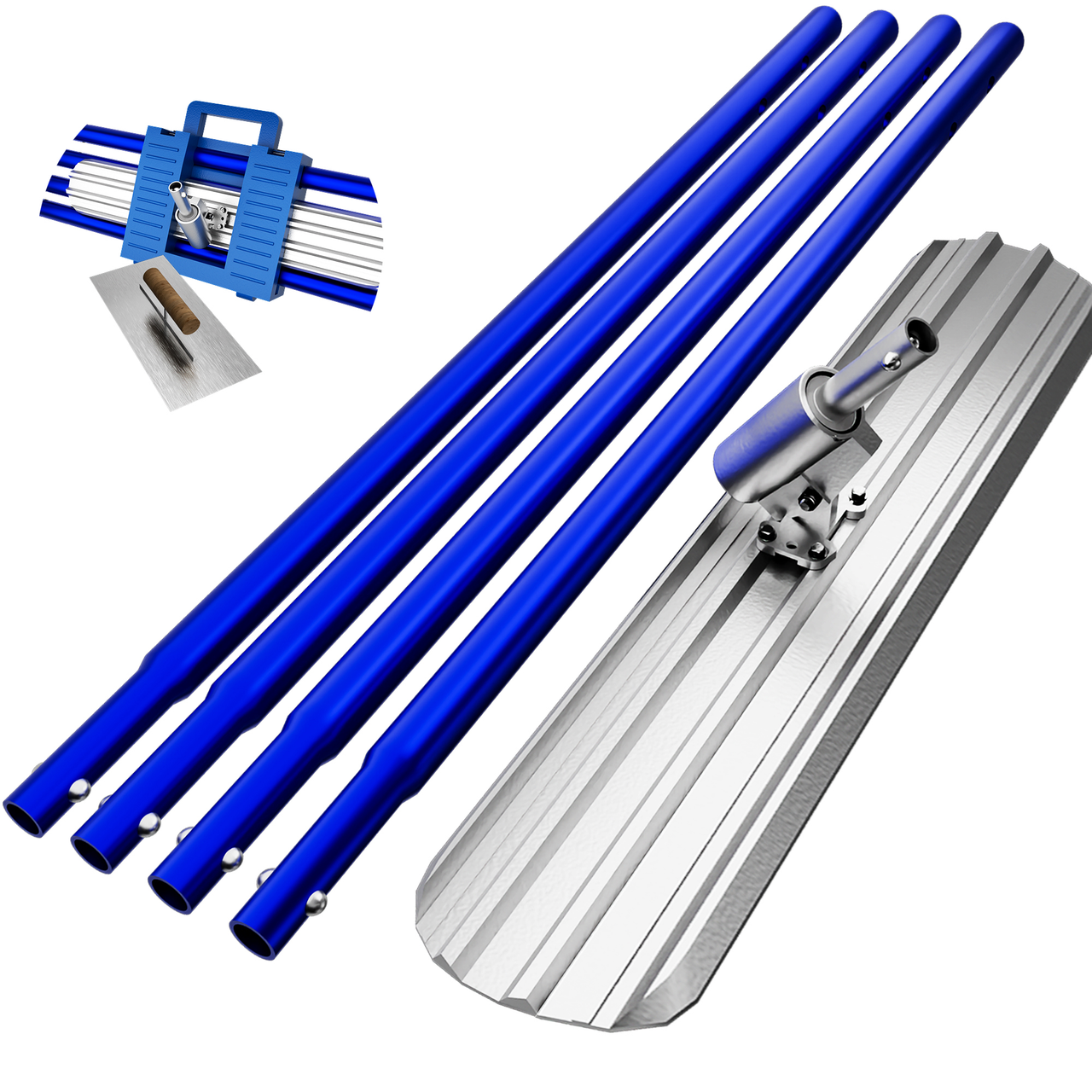 48 x 8 Inch Concrete Bull Float with Trowel, Aluminium Alloy Concrete Finishing Tool, Adjustable Bracket, 4 Handles, for Concrete Smoothing and Flooring