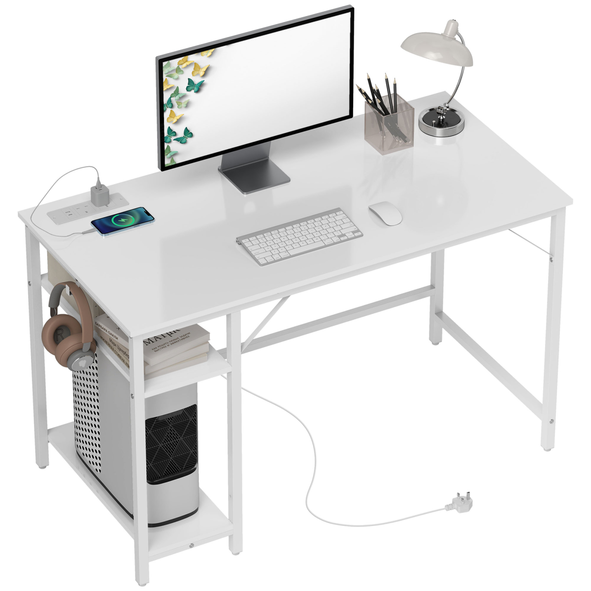 HOMCOM White 120 x 60 cm Home Office Desk with Reversible Shelf