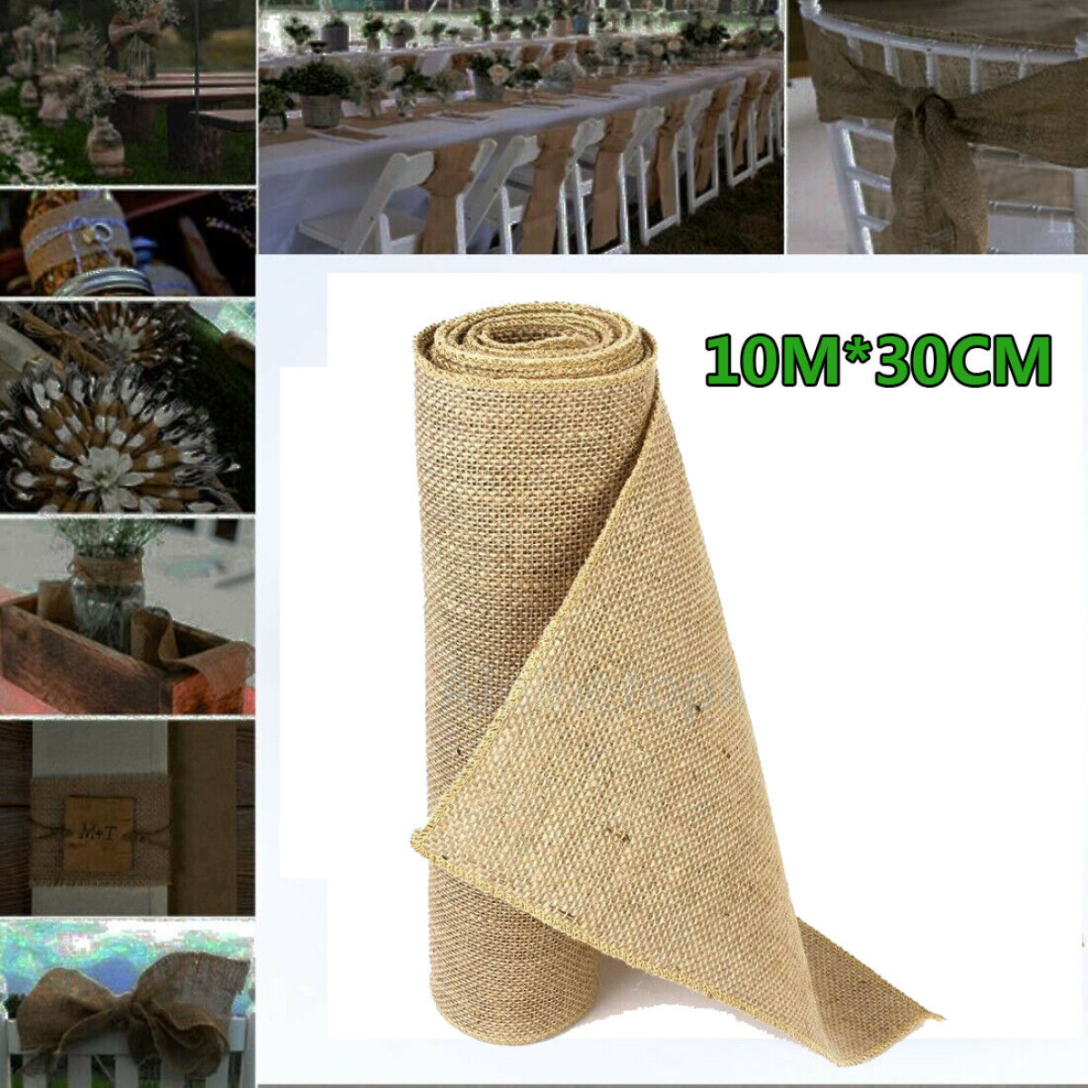 Brown Jute Hessian Table Runner Roll Fabric 30cm x 10m Rustic Wedding Decoration
