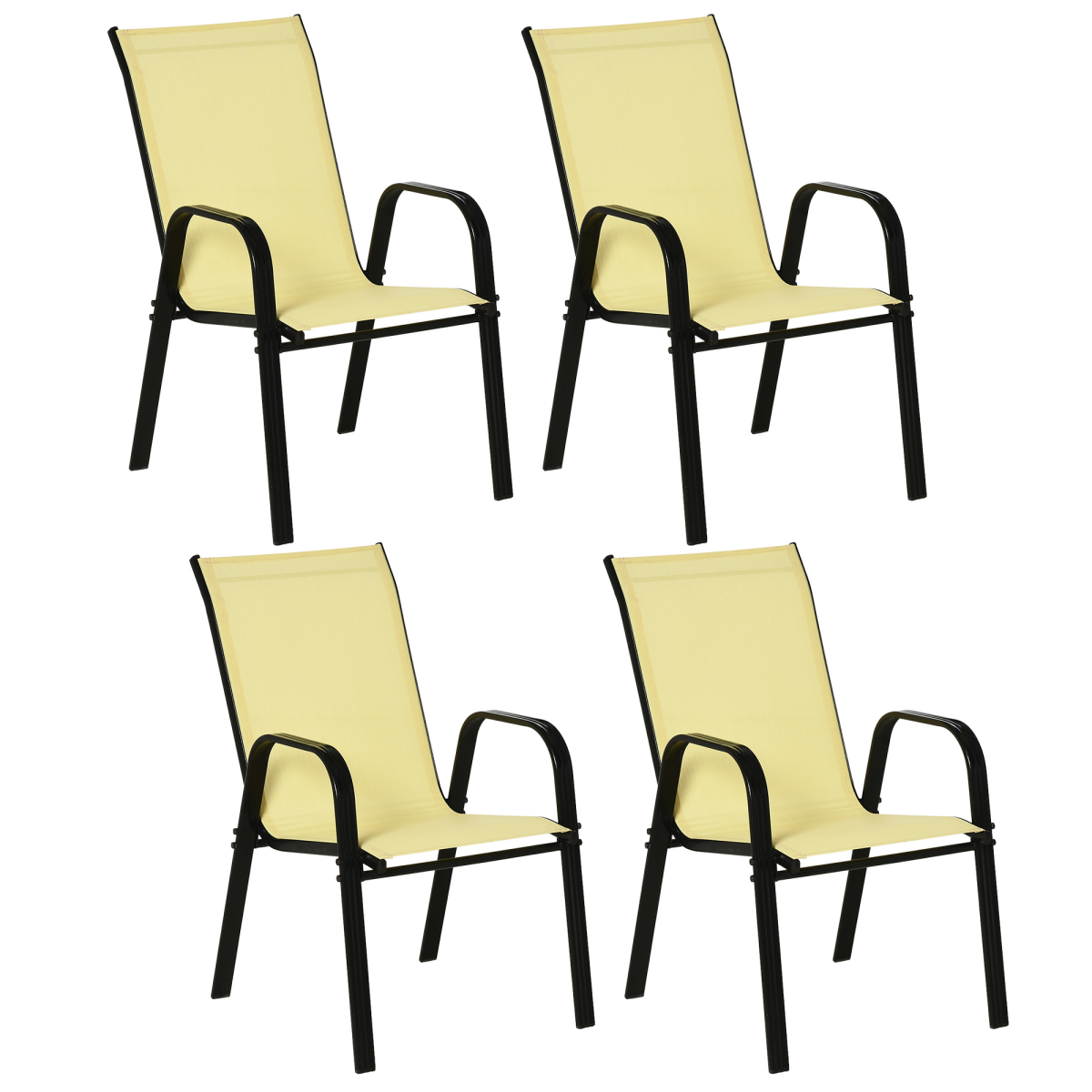 Set of 4 Stackable Outdoor Garden Dining Chairs with High Back and Armrests, Beige