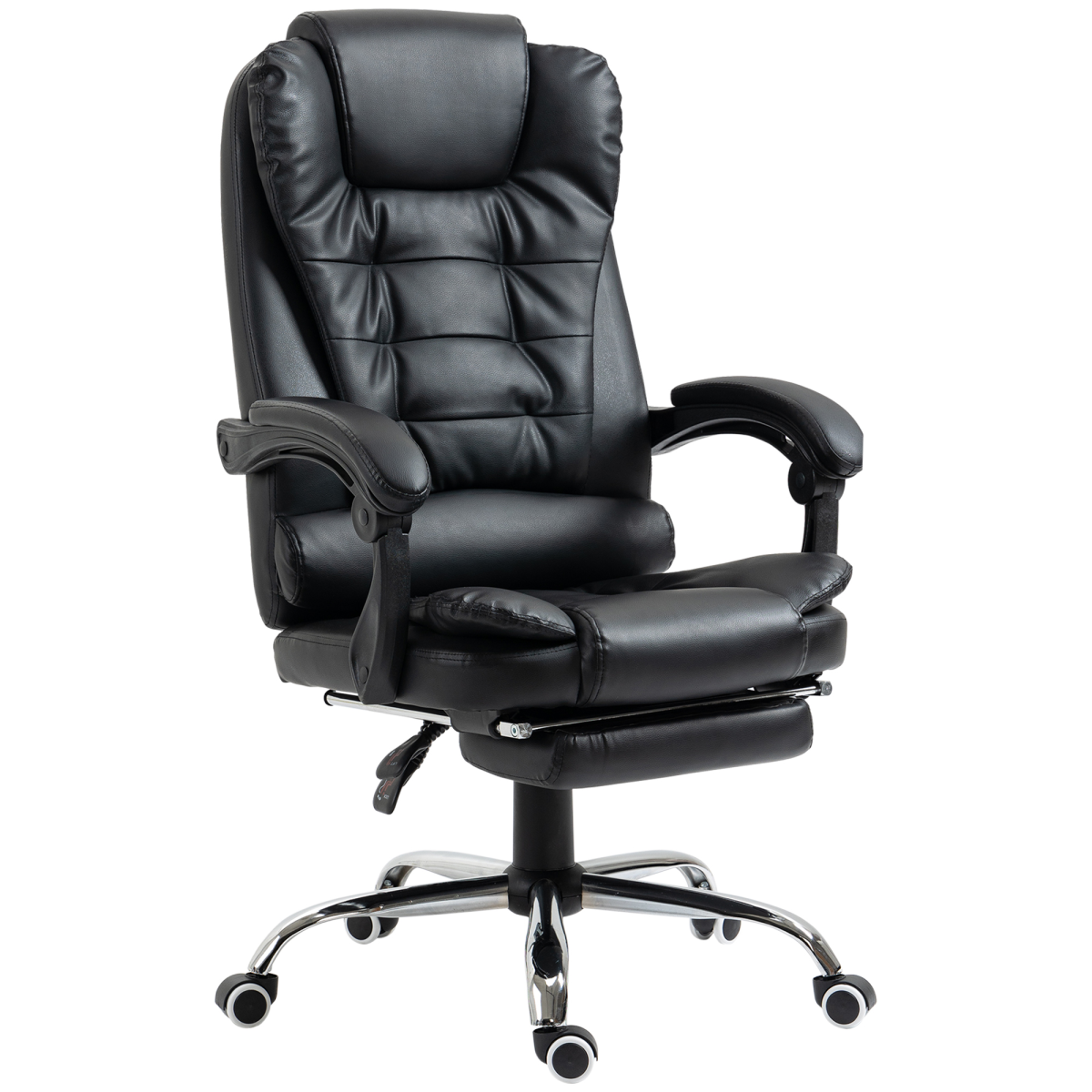 HOMCOM Black PU Leather High Back Swivel Office Chair with Reclining Back and Footrest