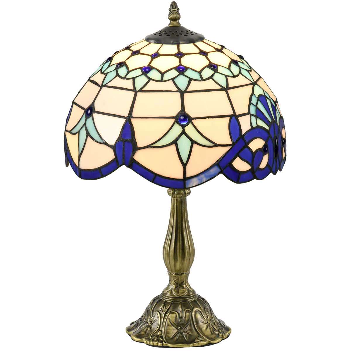 HOMCOM Stained Glass Table Lamp, Blue/White, E27 Bulb Not Included