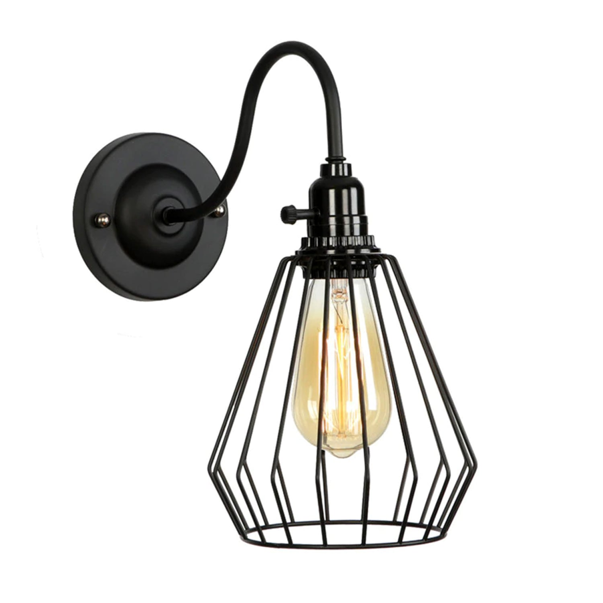 Black Industrial Cage Wall Light Set, Iron, E27 Socket, 100W Max