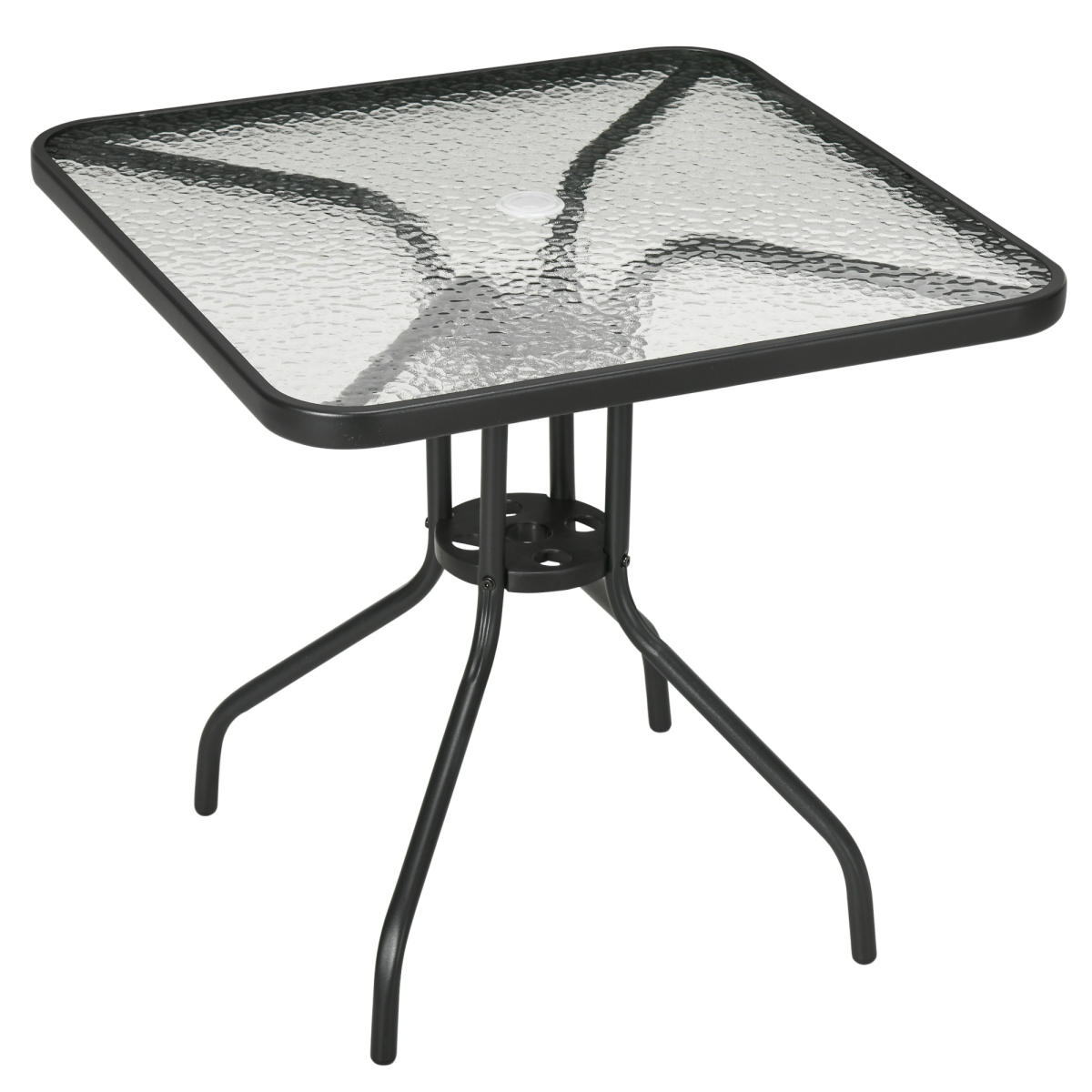 Square Square Patio Table with Tempered Glass Top, Steel Frame, 76 x 76cm Garden Dining Table