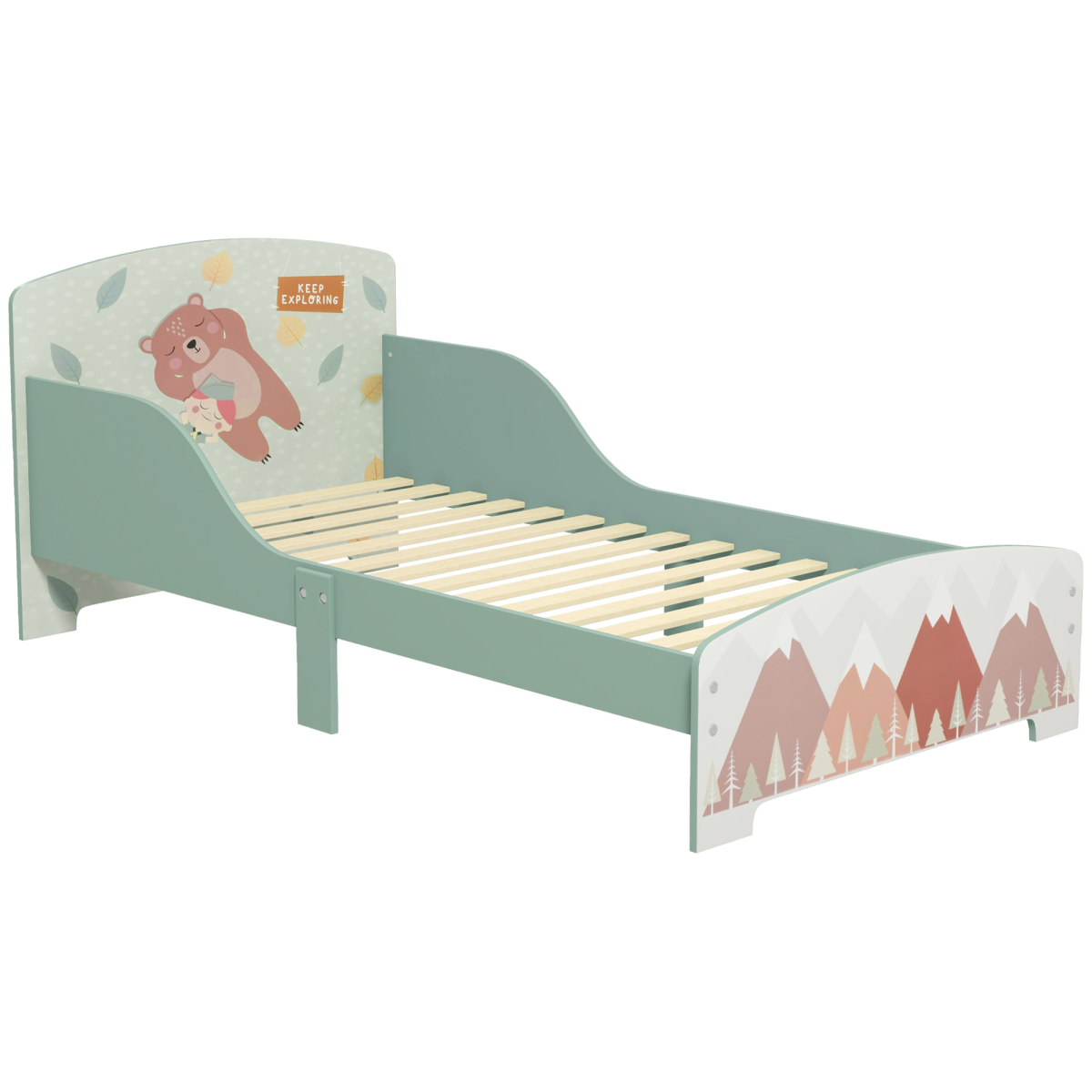 ZONEKIZ Green Toddler Bed Frame with Safety Side Panels, Ages 3-6
