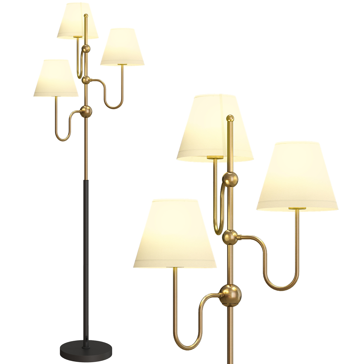 HOMCOM 3-Light Gold Metal Floor Lamp with Foot Switch, 165 cm