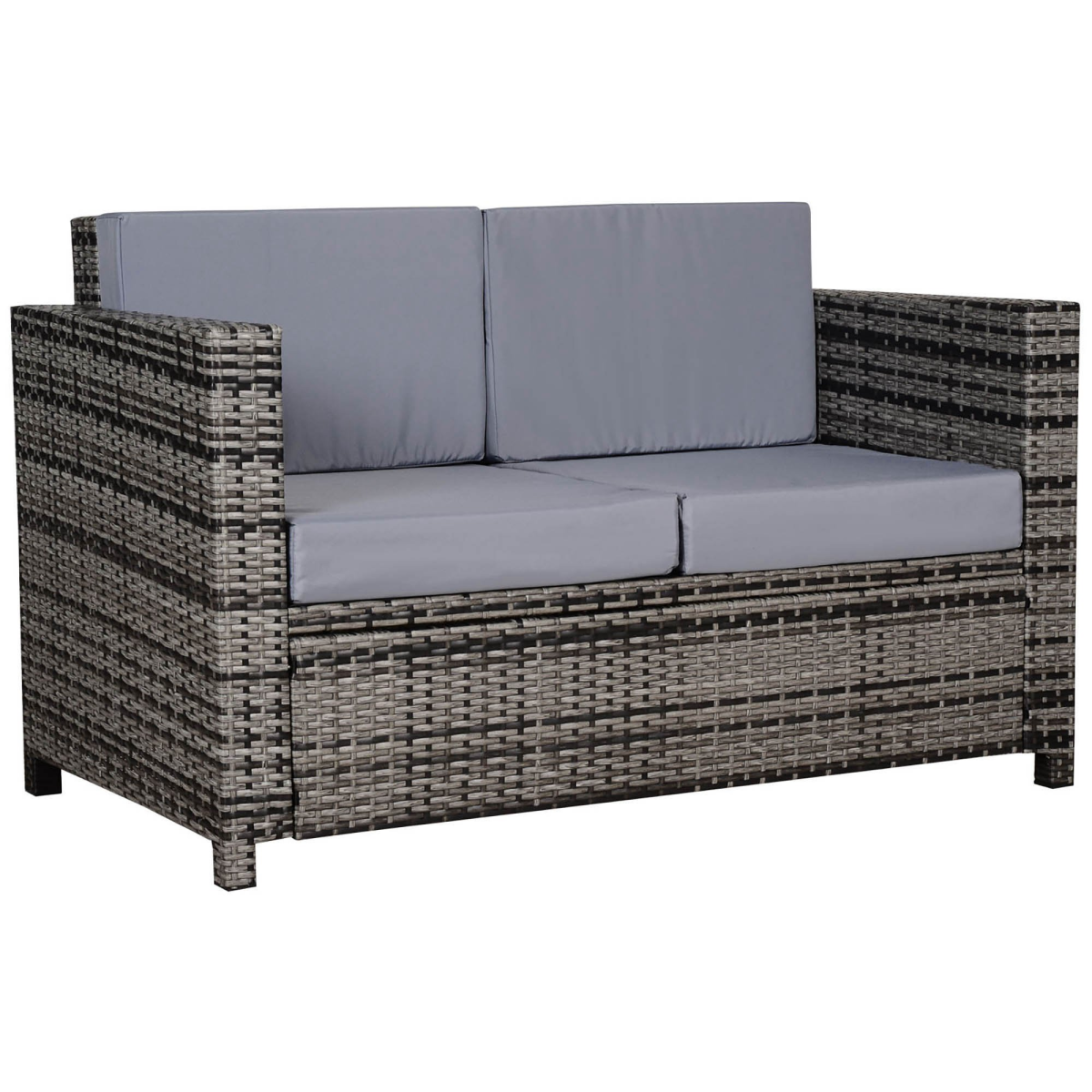 Outsunny 2-Seat Rattan Wicker Loveseat with Padded Cushions, Grey