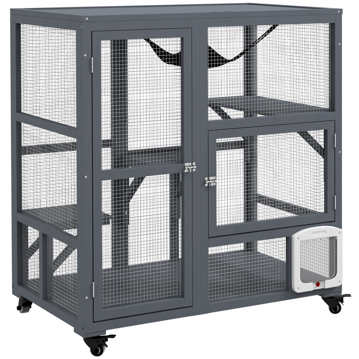 PawHut Outdoor Cat House Catio on Wheels with Platforms & Hammock
