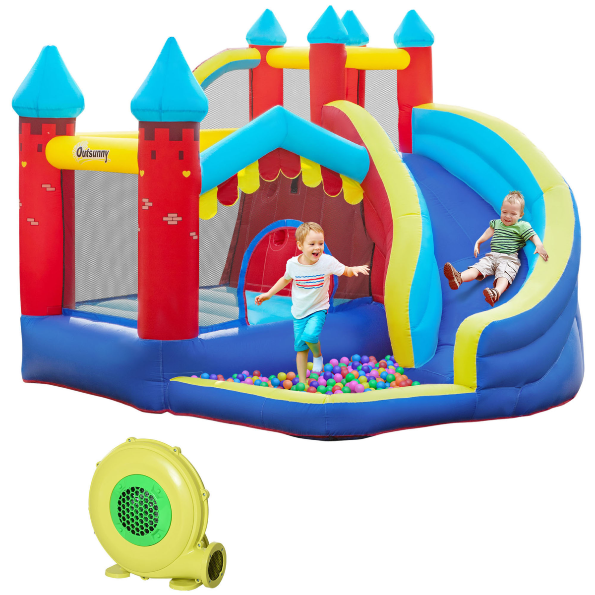 Inflatable Bouncy Castle with Slide, Pool, Trampoline, Wall & Blower