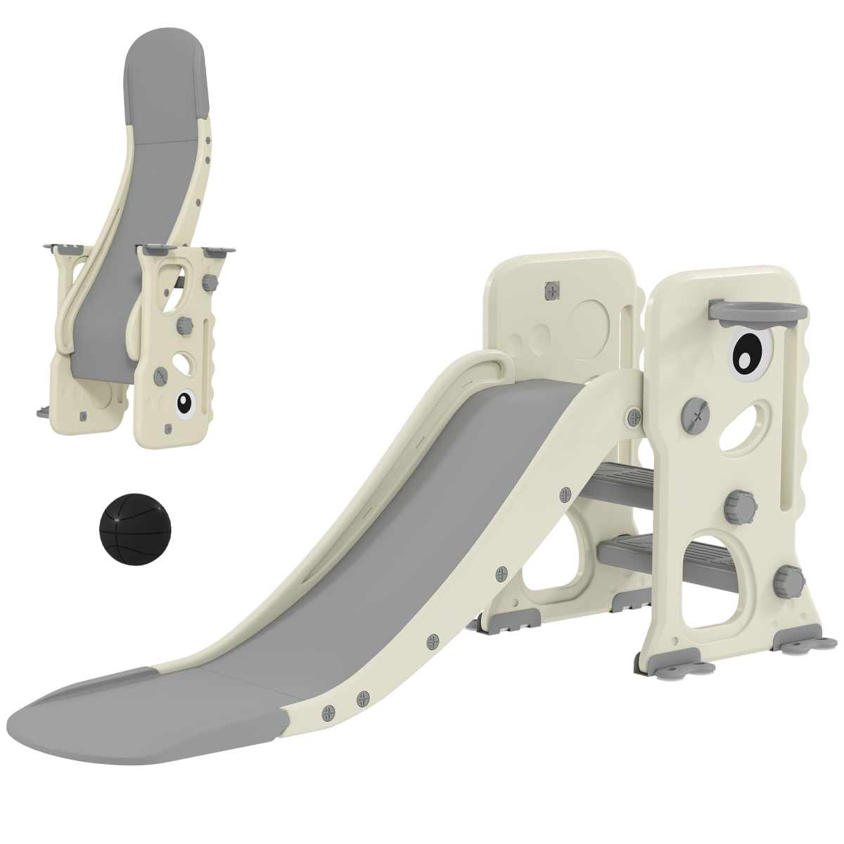 AIYAPLAY Foldable 3-in-1 Kids Slide, Climber & Basketball Hoop