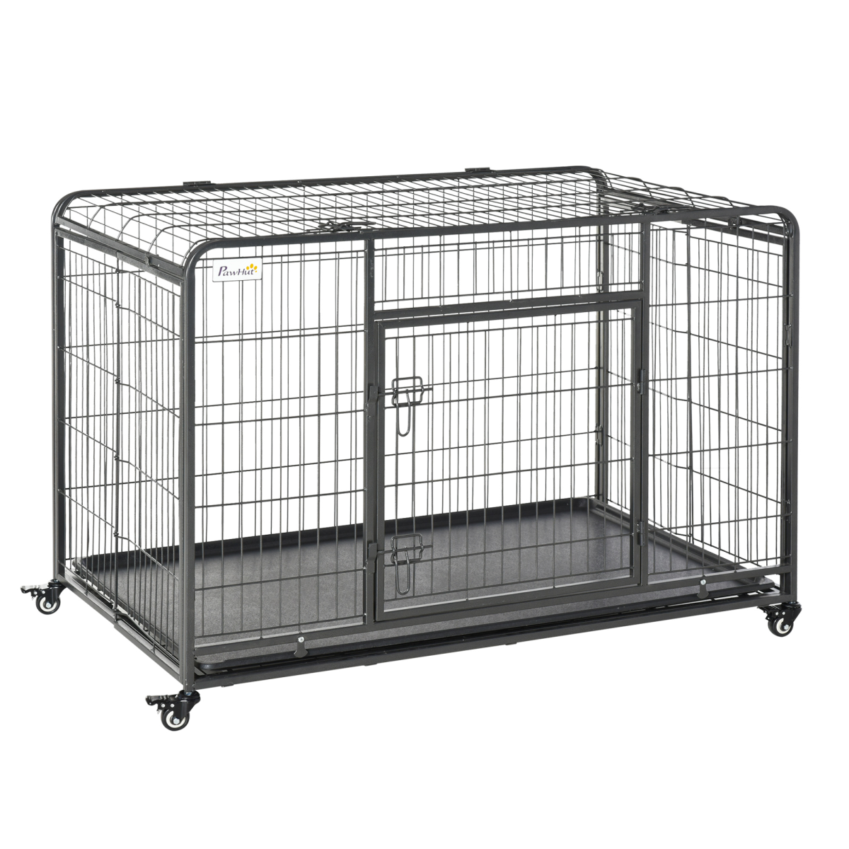 PawHut Metal Dog Crate with Locking Door, Wheels, Foldable Design & Removable Tray, Extra Large Dog Cage 125 x 76 x 81 cm