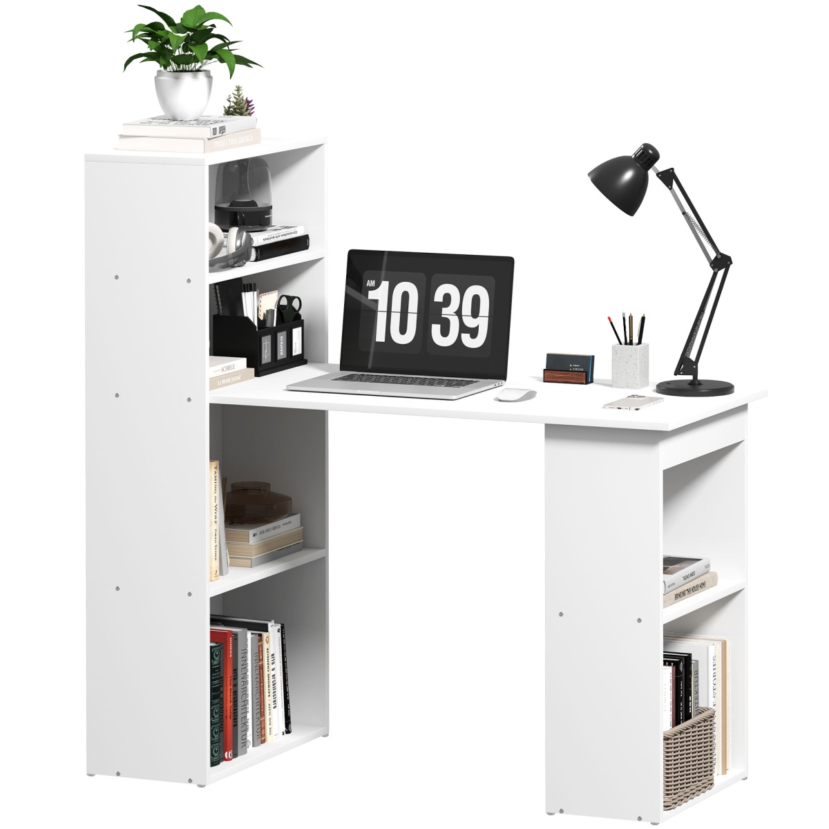 HOMCOM Computer Desk with Storage Shelves, 120 x 55 x 120 cm, White