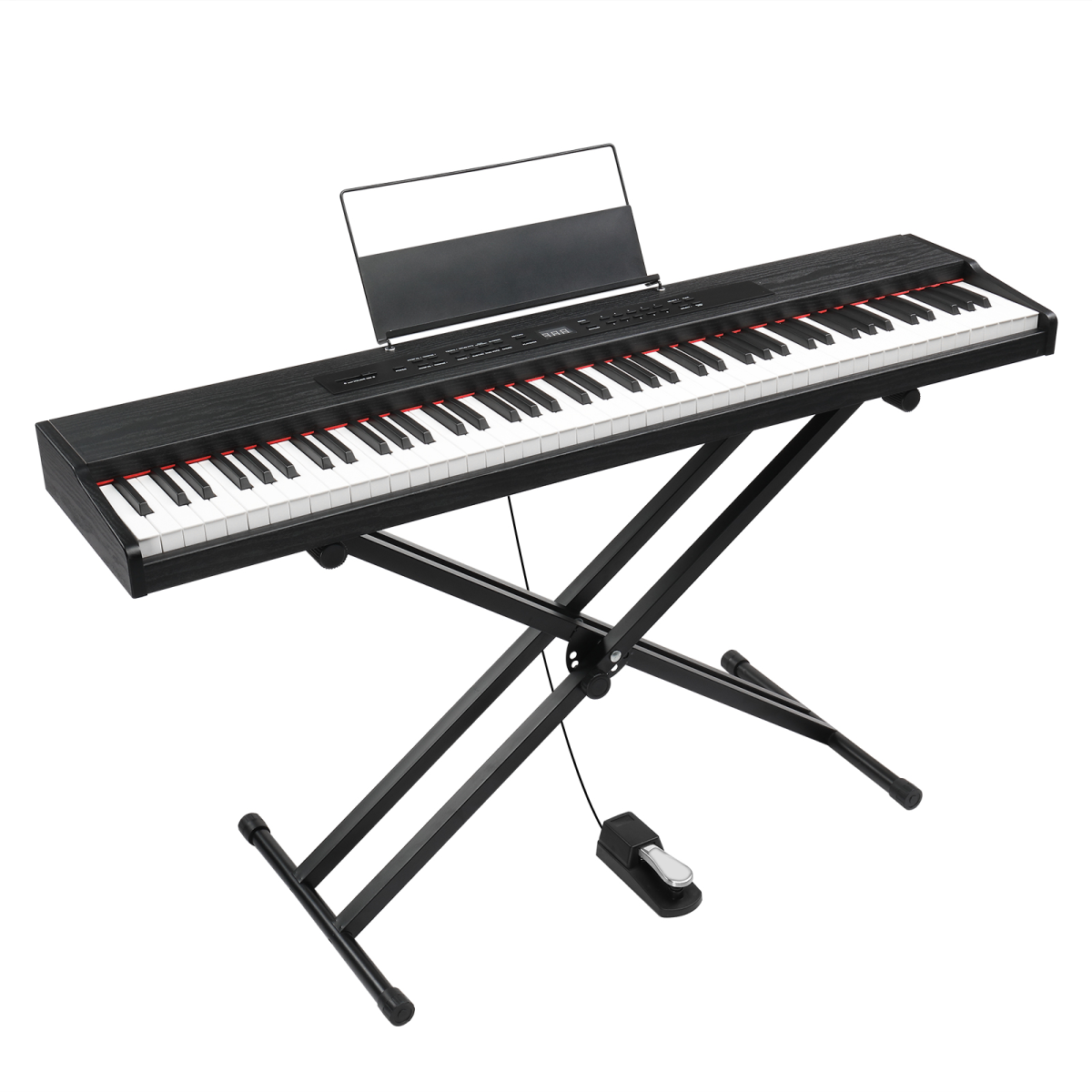 88-Key Semi-Weighted Digital Piano, Black, with Metal Stand, MIDI Bluetooth, Triple Pedals, Headphone and Accessories