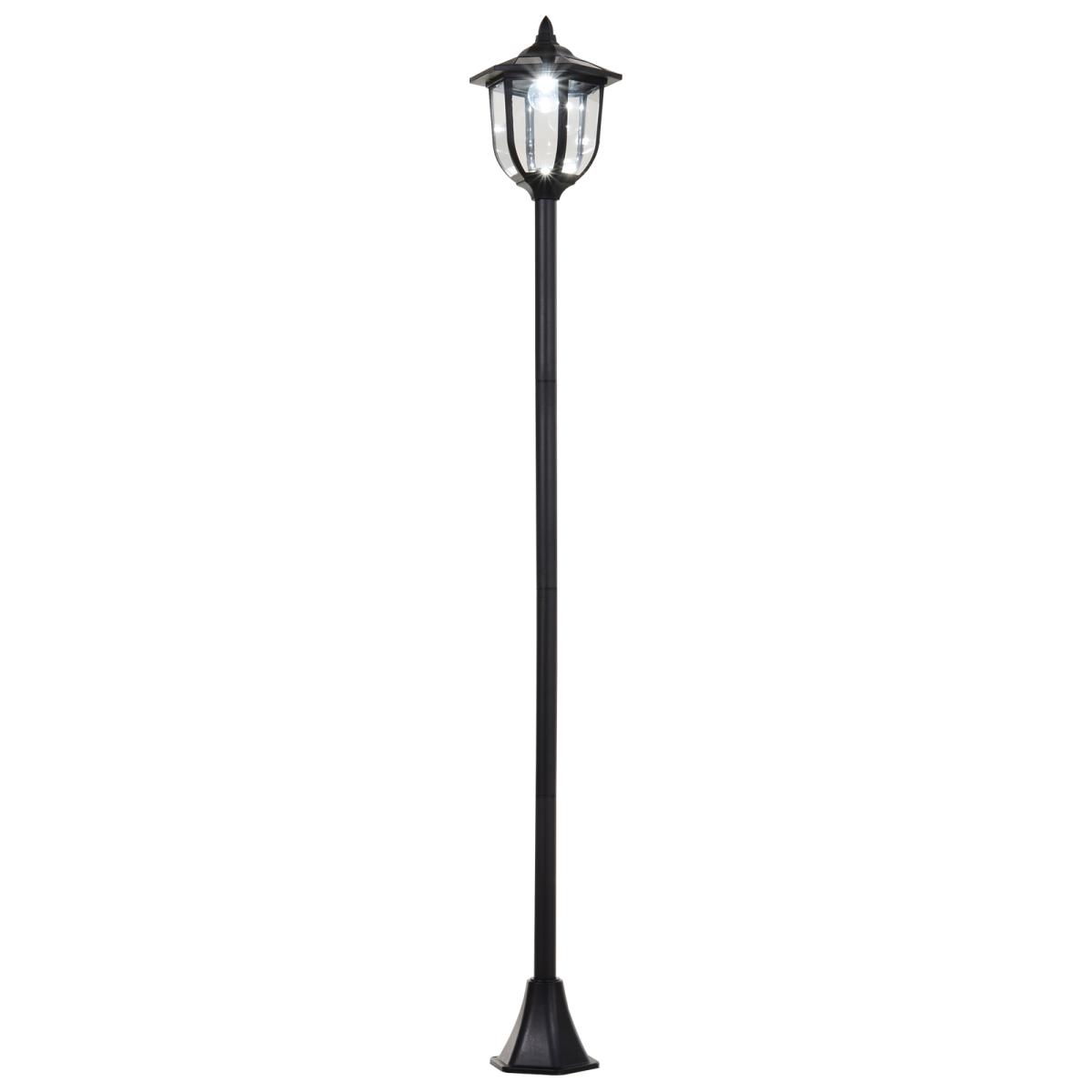Outsunny 1.77m Black Solar LED Lamp Post with Ground Stake, ABS, IP44, Free-Standing