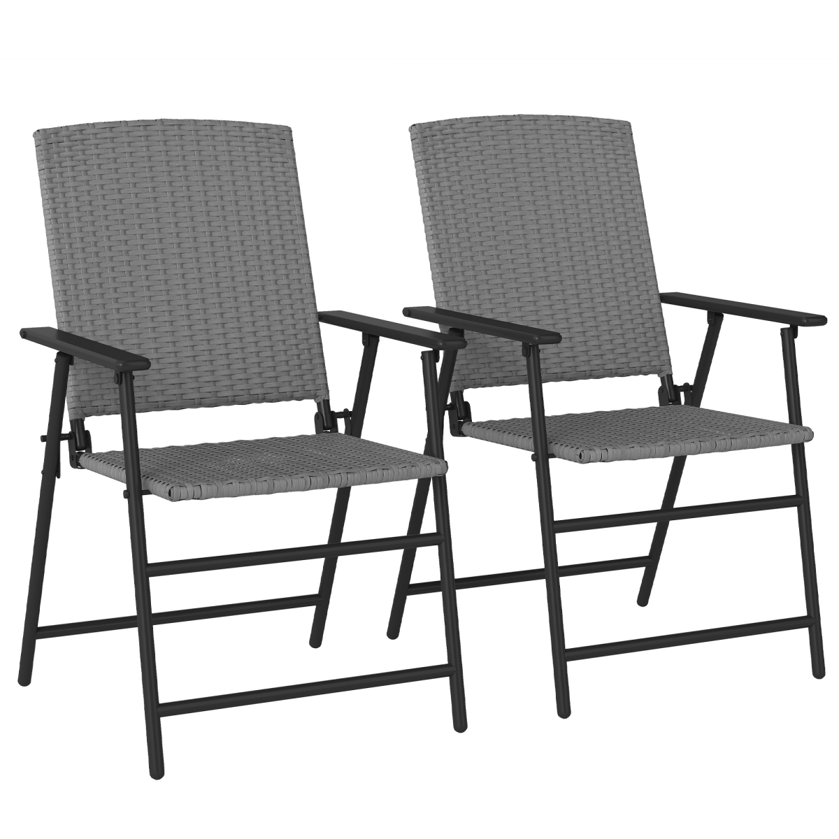 Outsunny 2-Piece Foldable Rattan Garden Chairs with Armrests, Grey