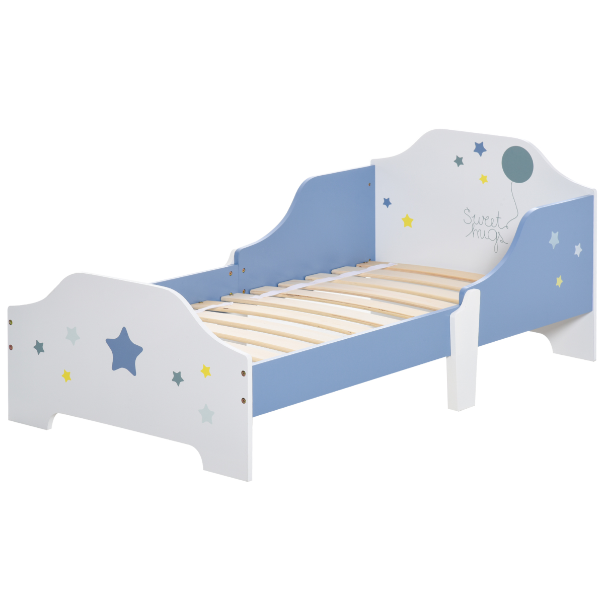 Kids Star Balloon Single Bed Frame with Guardrails and Slats