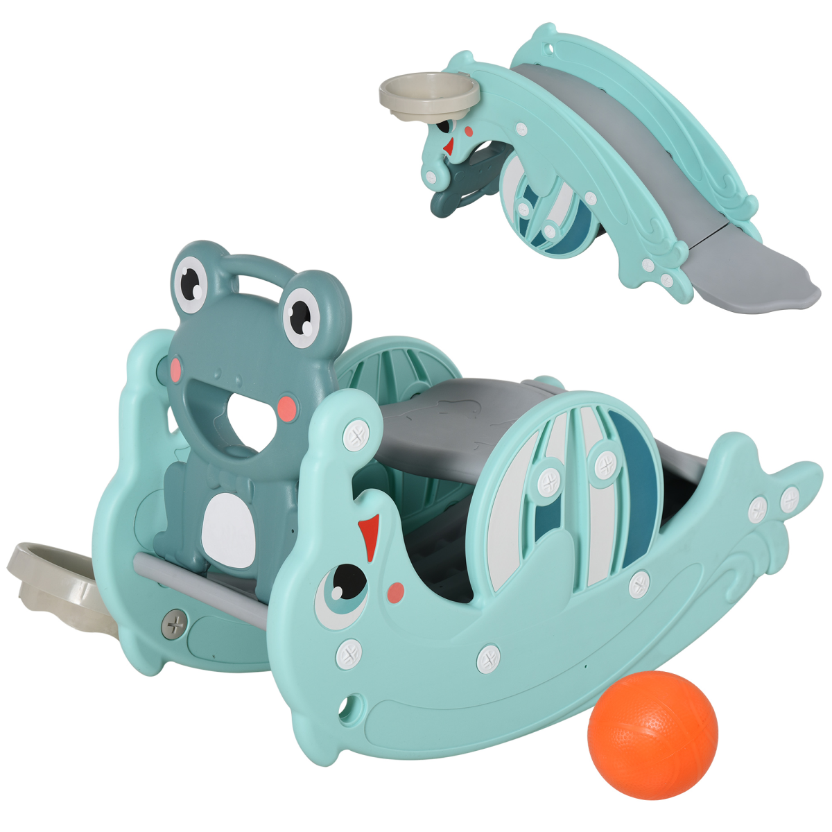 3-in-1 Children’s Rocking Horse, Slide and Basketball Hoop, Portable Indoor and Outdoor Toy