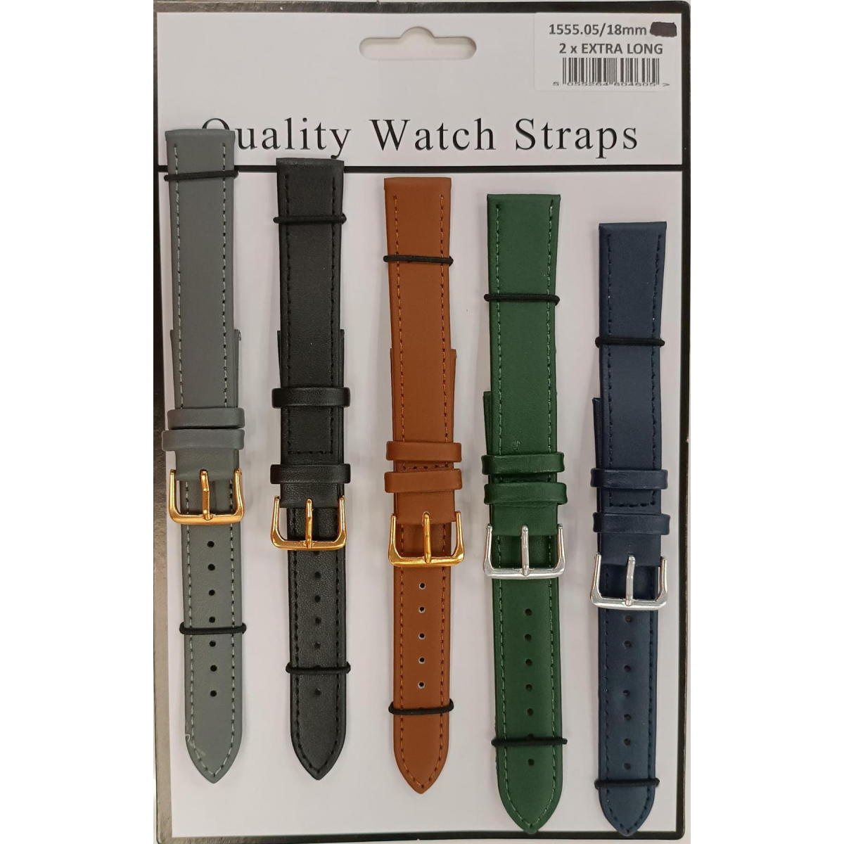 18MM 2X Extra Long Mix Colour Leather Watch Straps Pack of 5