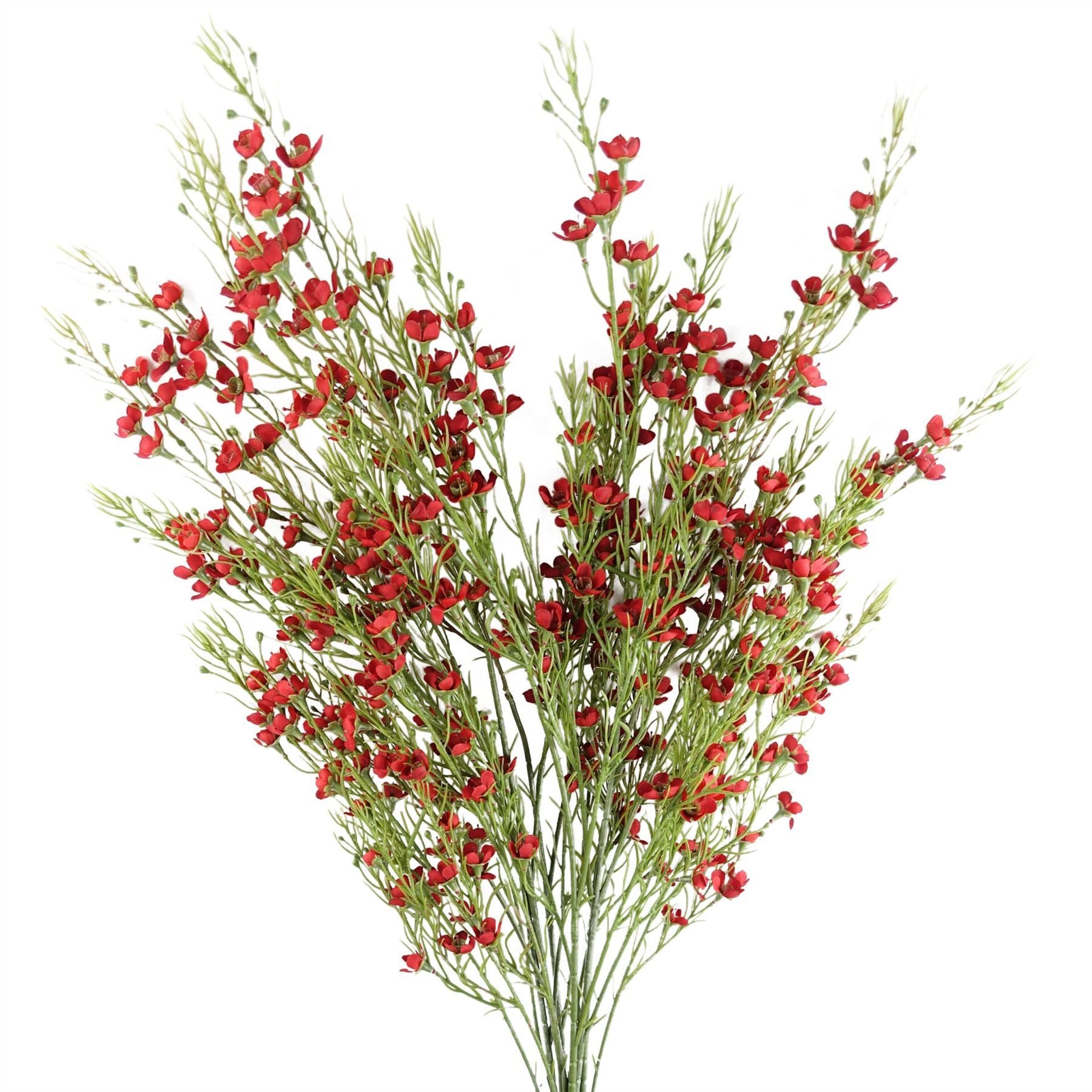 Leaf Pack of 6 Artificial Foliage Stems with Small Flowers, Red, 100cm