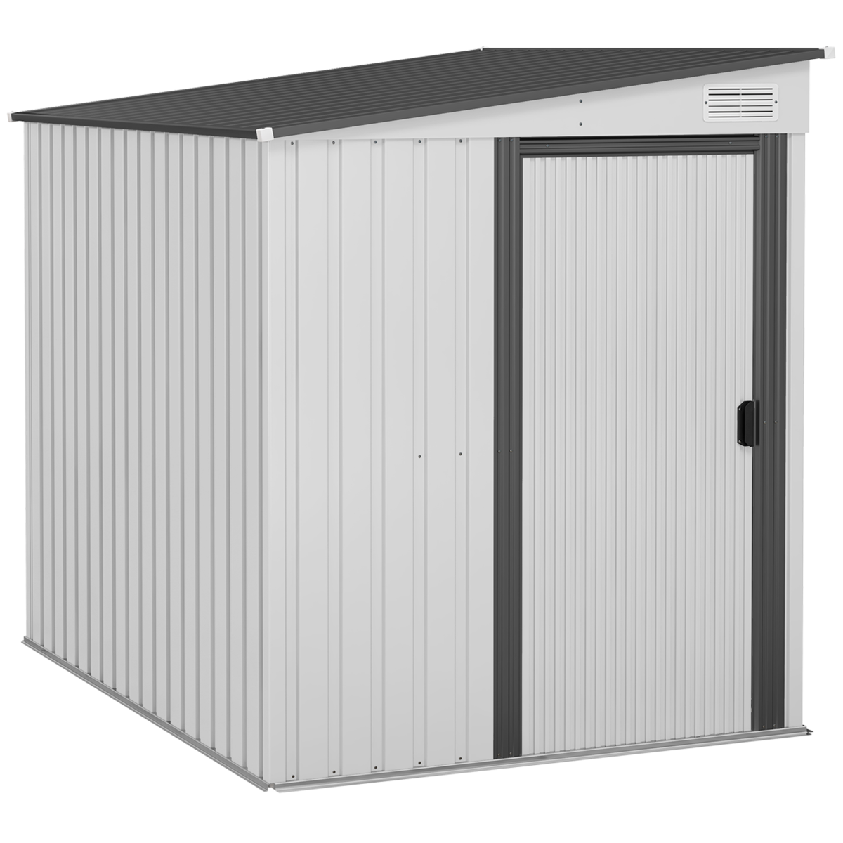 Outsunny 5 x 7 ft White Galvanized Steel Lean-To Garden Shed with Floor Foundation, Sliding Doors and Ventilation Windows